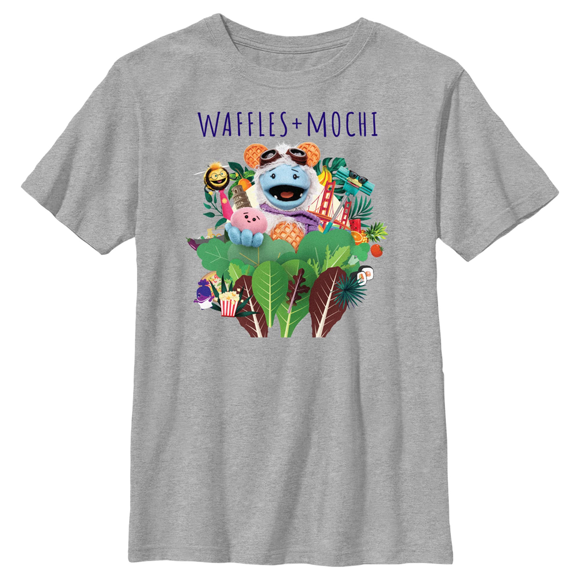 Boys Waffles & Mochi Happy On Location Graphic T-Shirt - Cute Cartoon Character Tee for Kids Playdates, Birthday Parties & Casual Wear
