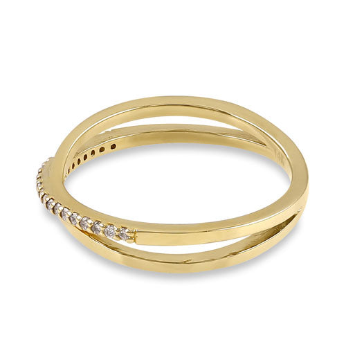 14K Yellow Gold X Crossover Diamond Ring for Women - Elegant Stackable Wedding Band, Anniversary Gift, Promise Ring - Perfect for Everyday Wear & Special Occasions