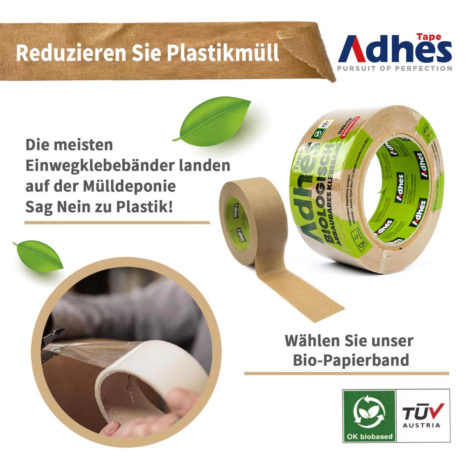 Eco-Friendly Biodegradable Kraft Paper Packing Tape - 4 Rolls, 50m x 50mm Each, 80% Biobased Material, Recyclable & Sustainable - Perfect for Shipping Boxes, Moving Supplies & Package Sealing