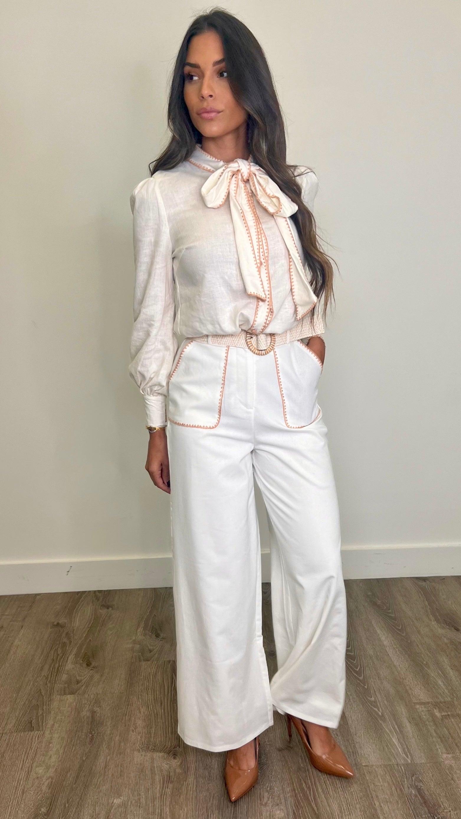 Stylish Off-White Linen Pants for Women - Breathable Summer Casual Trousers | Perfect for Beach Vacations, Outdoor Events & Boho Fashion