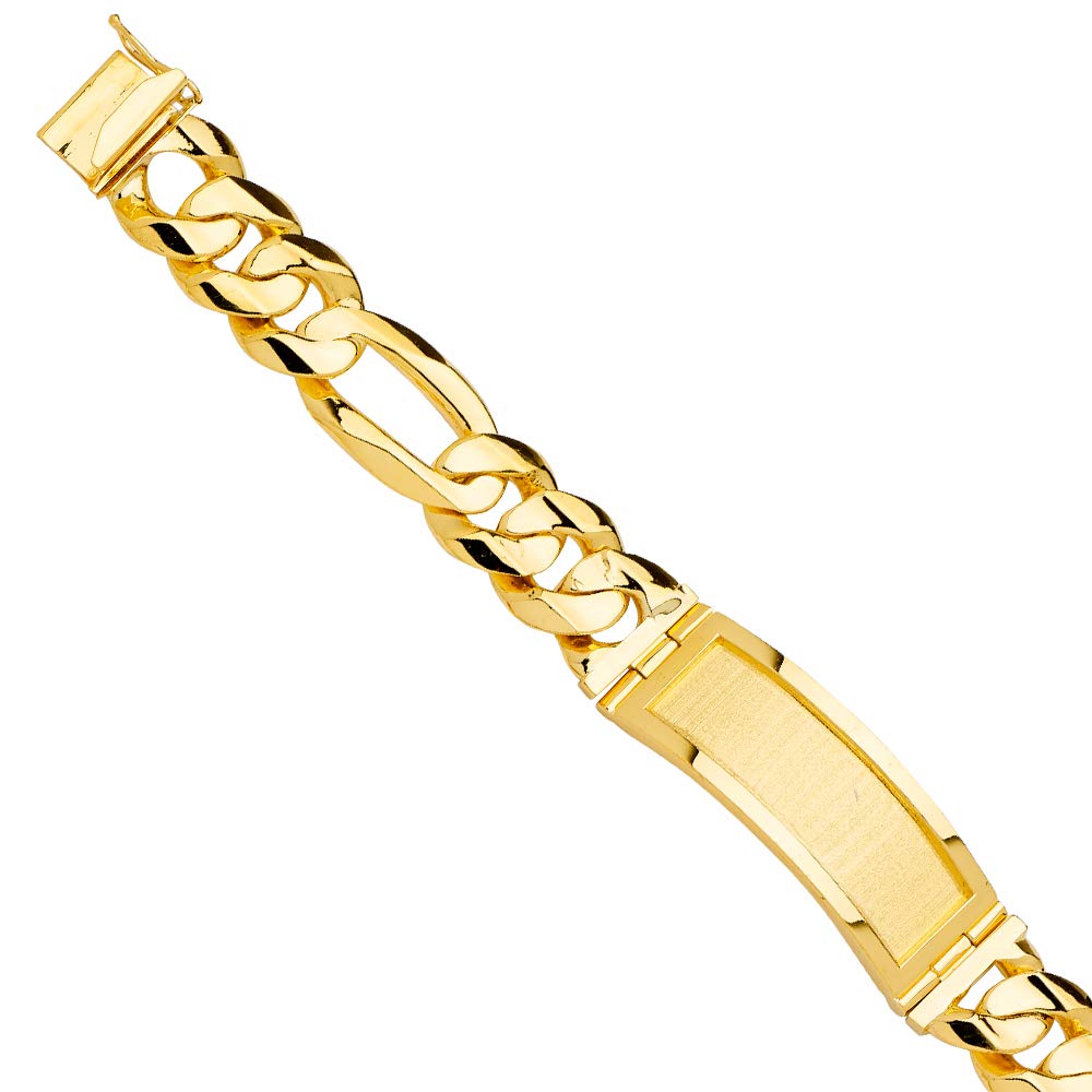 14K Solid Yellow Gold Link ID Bracelet - 9