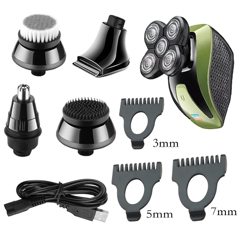 5-in-1 Electric Head Shaver for Bald Men - Rechargeable Wet/Dry Shaving Machine with Beard Trimmer | Professional Grooming Kit for Smooth Head Shaving at Home or Travel
