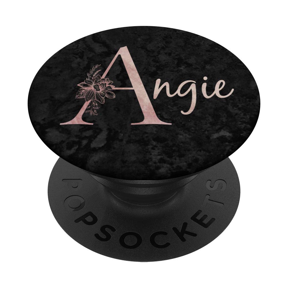 Angie Name Personalized Pink Rose on Black Design PopSockets Swappable PopGrip - Custom Phone Grip & Stand for iPhone, Samsung - Perfect Gift for Women, Girls | Great for Selfies, Video Calls, and Secure Phone Handling