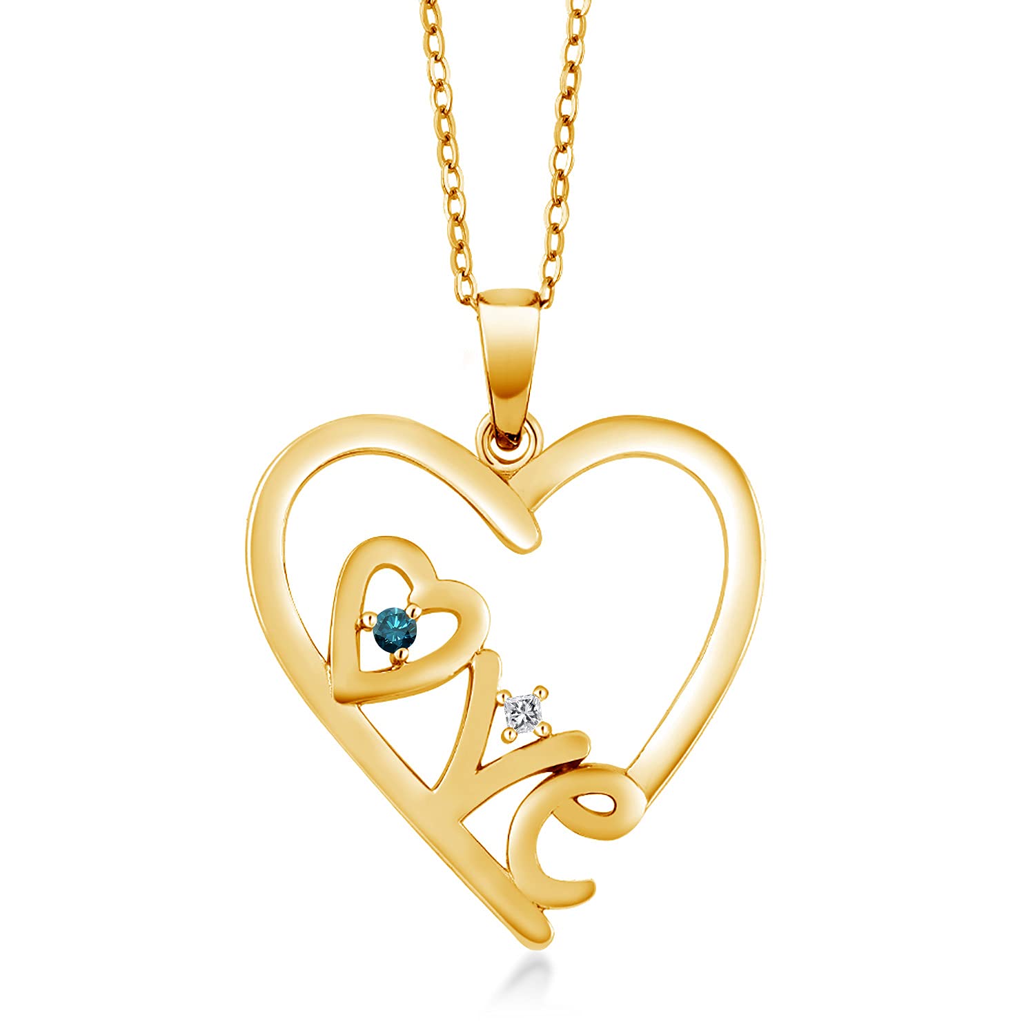 0.05 Ct Round Blue & White Diamond 18K Gold Plated Silver Pendant - Elegant Necklace for Women, Perfect Gift for Anniversary, Birthday & Special Occasions