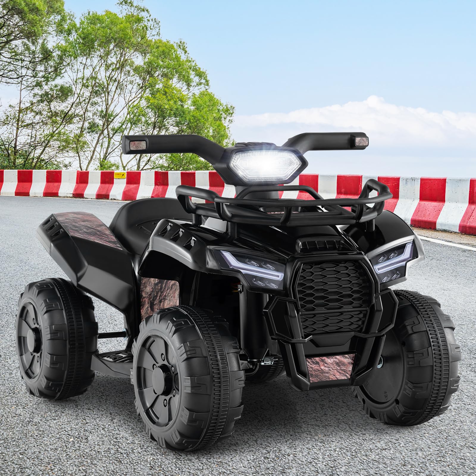 Costzon 6V Kids ATV Electric Ride-On Toy with Storage Basket, Headlight, Horn, Music, MP3 & USB - Battery Powered Four Wheeler Quad for Toddlers 18-36 Months (Black+Camo) - Perfect for Outdoor Play, Backyard Adventures & Birthday Gifts for Boys & Girls