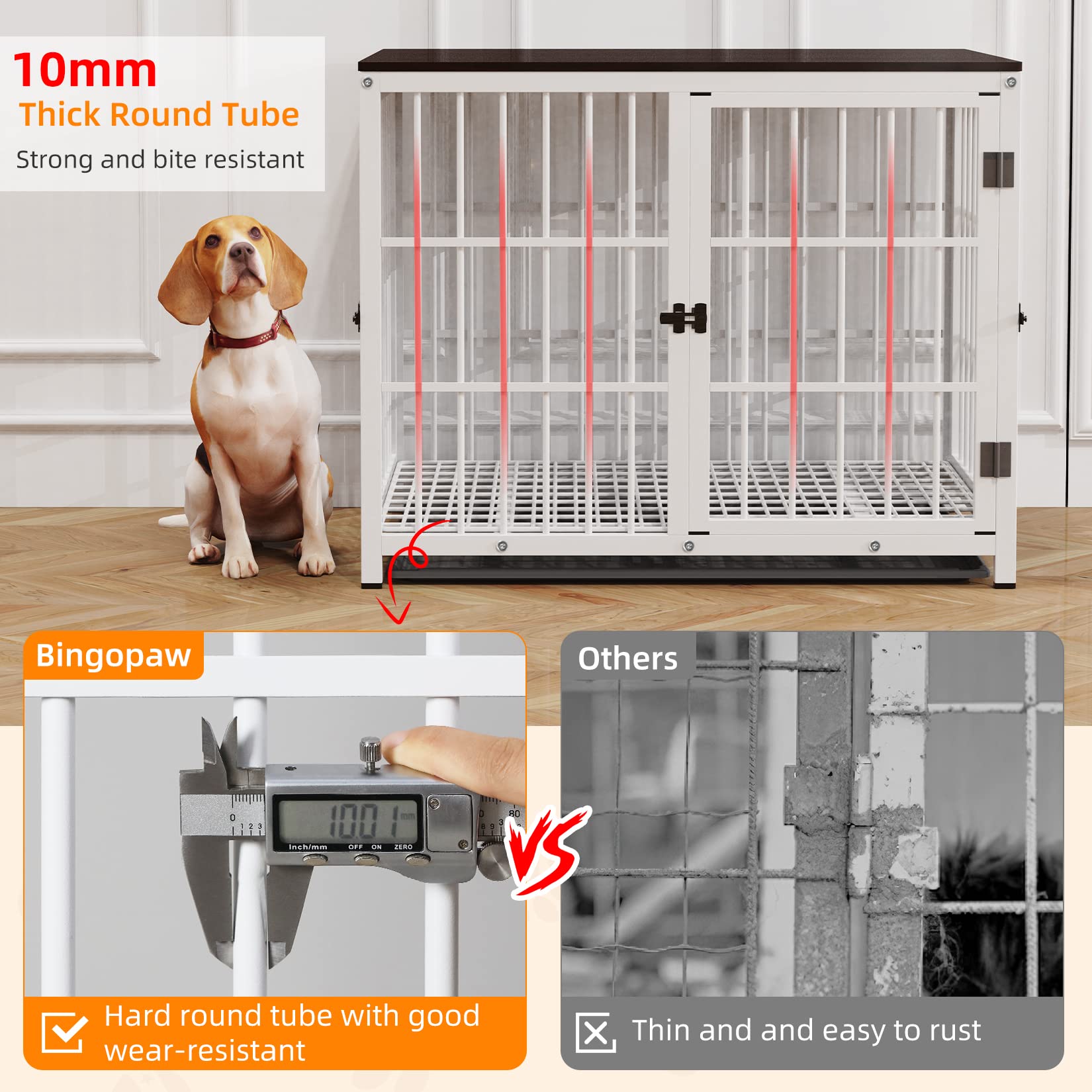 Heavy Duty 36-Inch Large Dog Crate Furniture - Wooden Metal Wire Kennel with 3 Doors & Removable Tray - Indoor Training Playpen for Medium to Large Dogs - White | Perfect for Living Room, Bedroom, or Office Decoration & Pet Safety