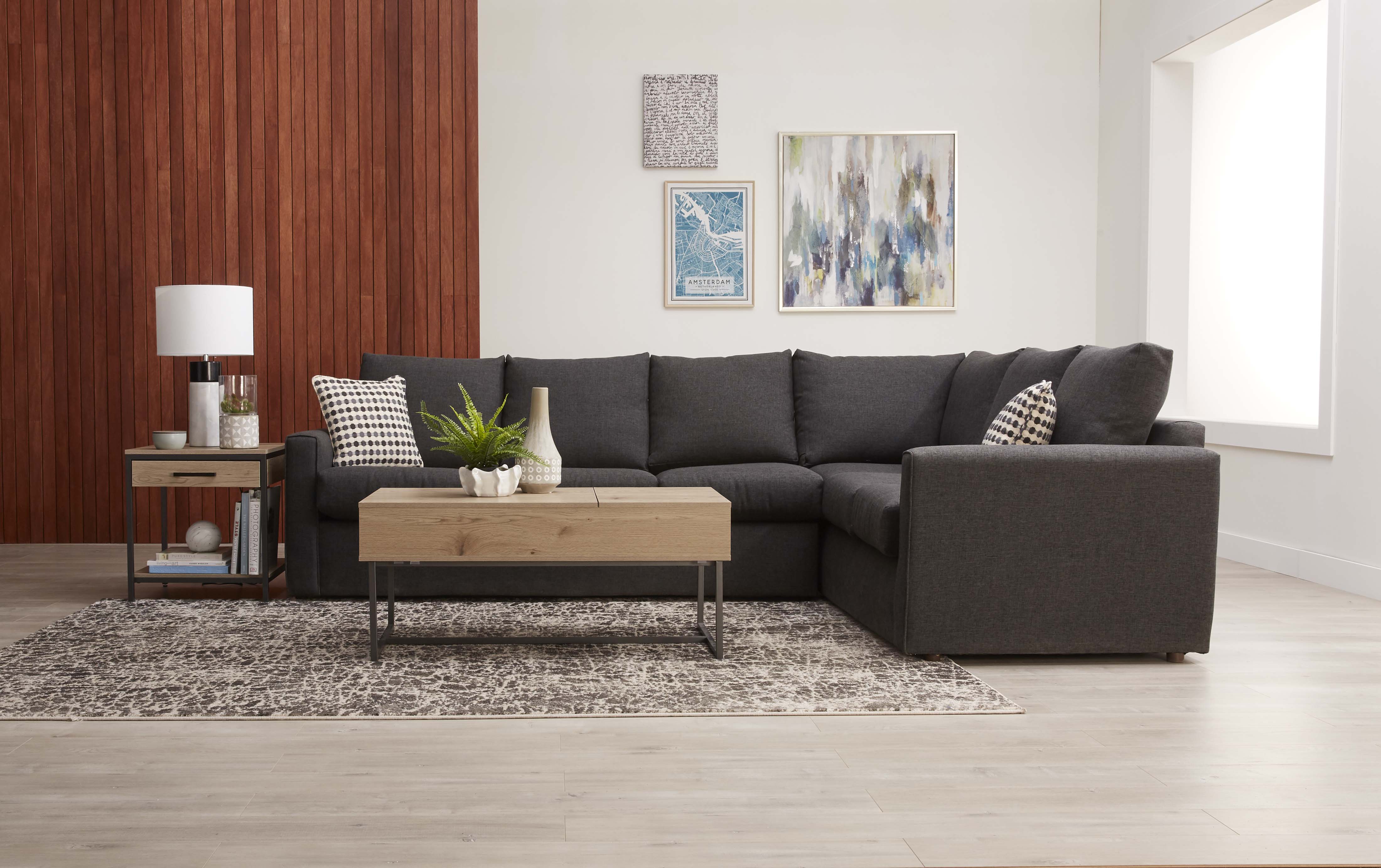 Stylish Athina 2-Piece Left-Facing Queen Sectional Sofa Bed in Charcoal - Perfect for Small Spaces & Guest Rooms