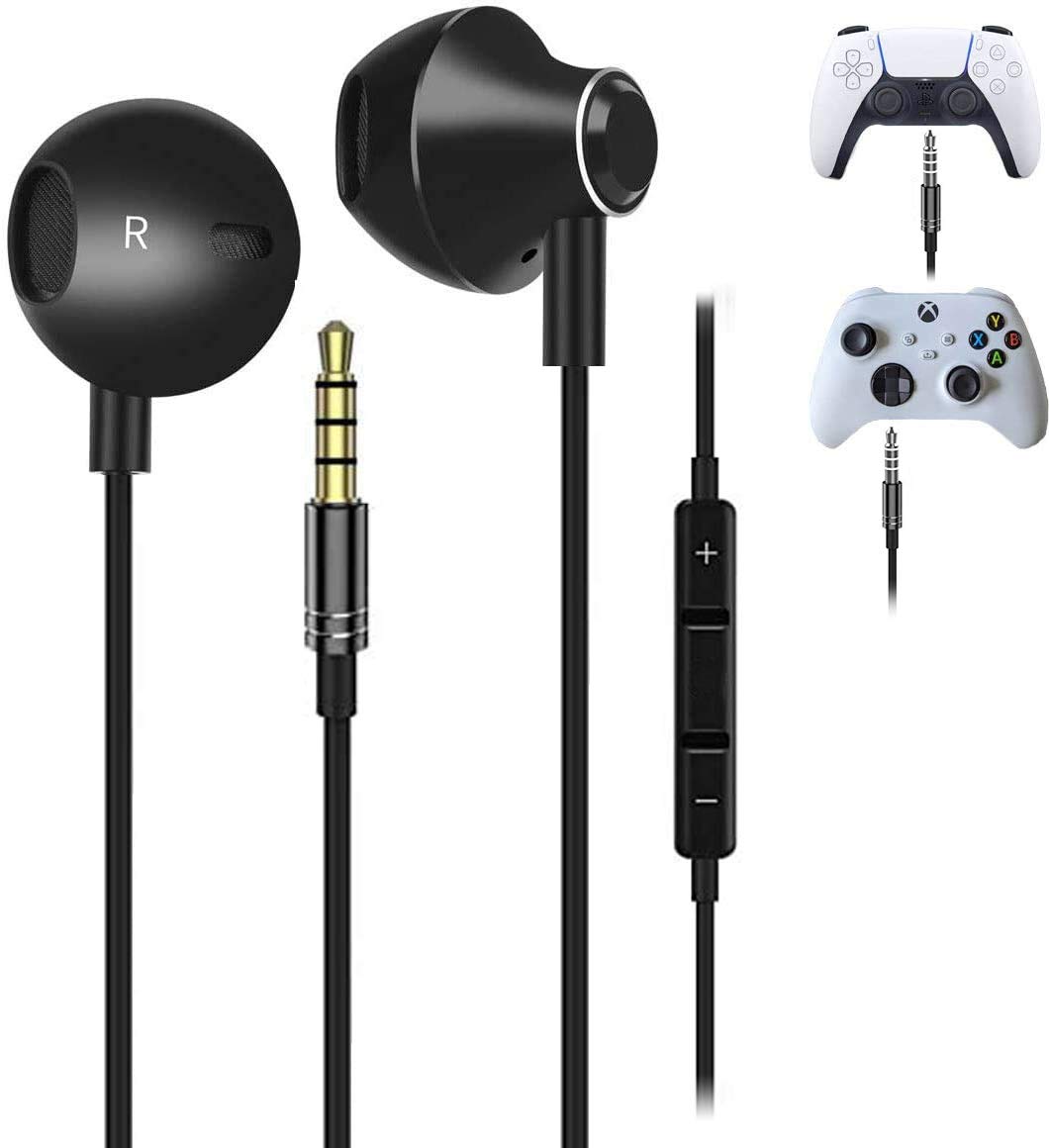 S&H 3.5mm Wired Gaming Earbuds with Microphone - HiFi Stereo Bass in-Ear Headphones for PS4, PS5, Xbox One, PC, Laptop & Smartphones - Volume Control (Black) - Perfect for Gaming, Streaming & Music Listening