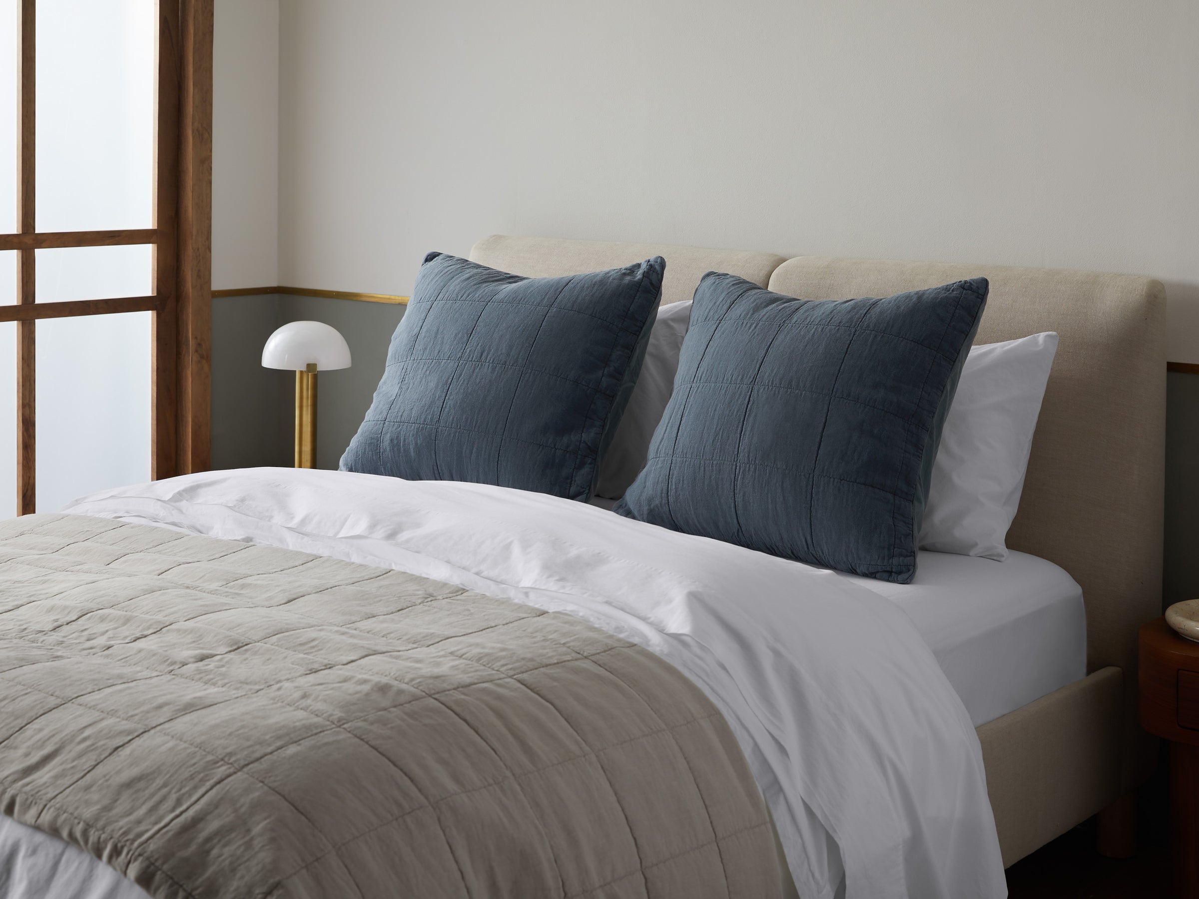 Premium Linen Box Quilted Euro Sham Pillow Cover - Soft & Breathable Bedding Decor (Dusk Blue) for Master Bedroom, Guest Room & Cozy Home Styling