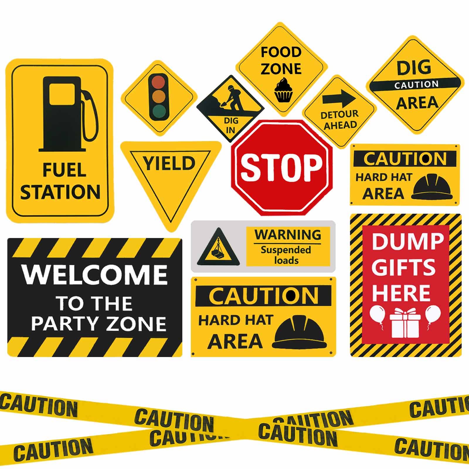 13-Piece Construction Birthday Party Supplies Set - Construction Theme Decorations for Boys, Kids Birthday Party & Baby Shower - Includes 11.8 Inch Wall Decor Signs with Yellow Caution Tape - Perfect for Construction Themed Parties, Classroom Events & DIY Decorations