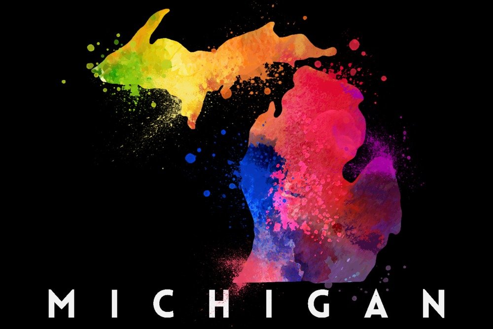 Michigan State Abstract Watercolor Art Print - 24x36 Signed Wall Decor Poster with Black Background | Perfect for Home, Office & Gallery Display