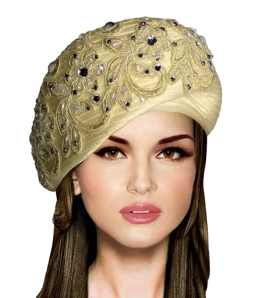 Mr. Song Millinery All-Season Beret Cloche Hat with Premium Lace & Rhinestones - Elegant Women's Fashion Accessory for Parties, Weddings & Daily Wear Q62A