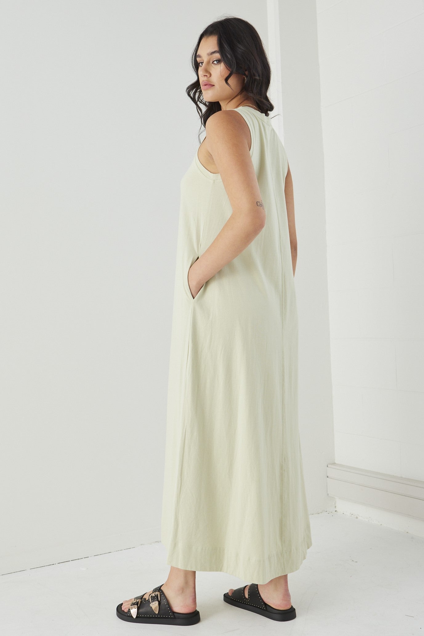 Base Sage Knit Swing Dress - Women's Casual Flowy Midi Dress for Everyday Wear, Date Night & Office Outfits