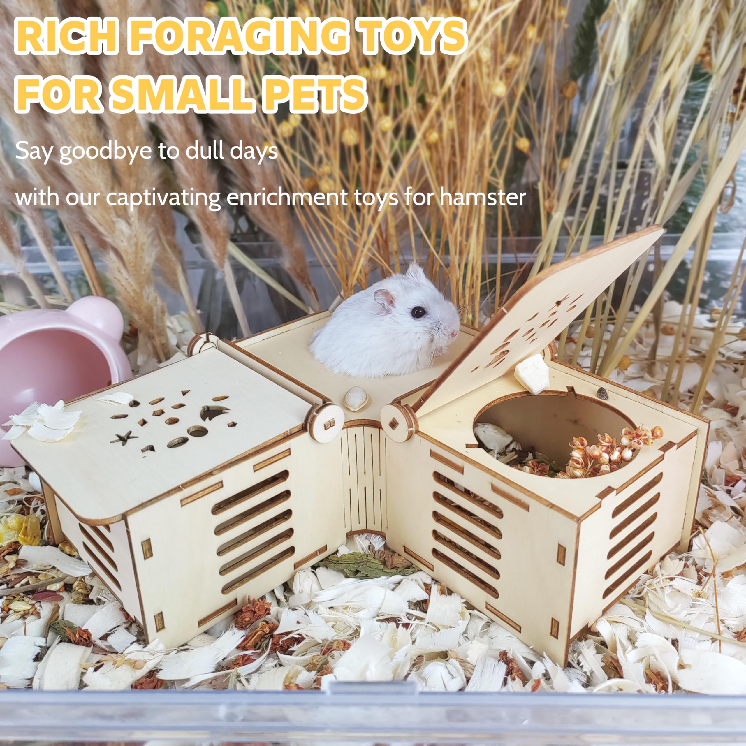 Guinea Pig Foraging Toys - Small Animal Hide & Seek Treat Puzzle - Wooden Interactive Enrichment Game for Rabbits, Hamsters, Chinchillas, Rats & Gerbils - Perfect for Cage Entertainment & Mental Stimulation