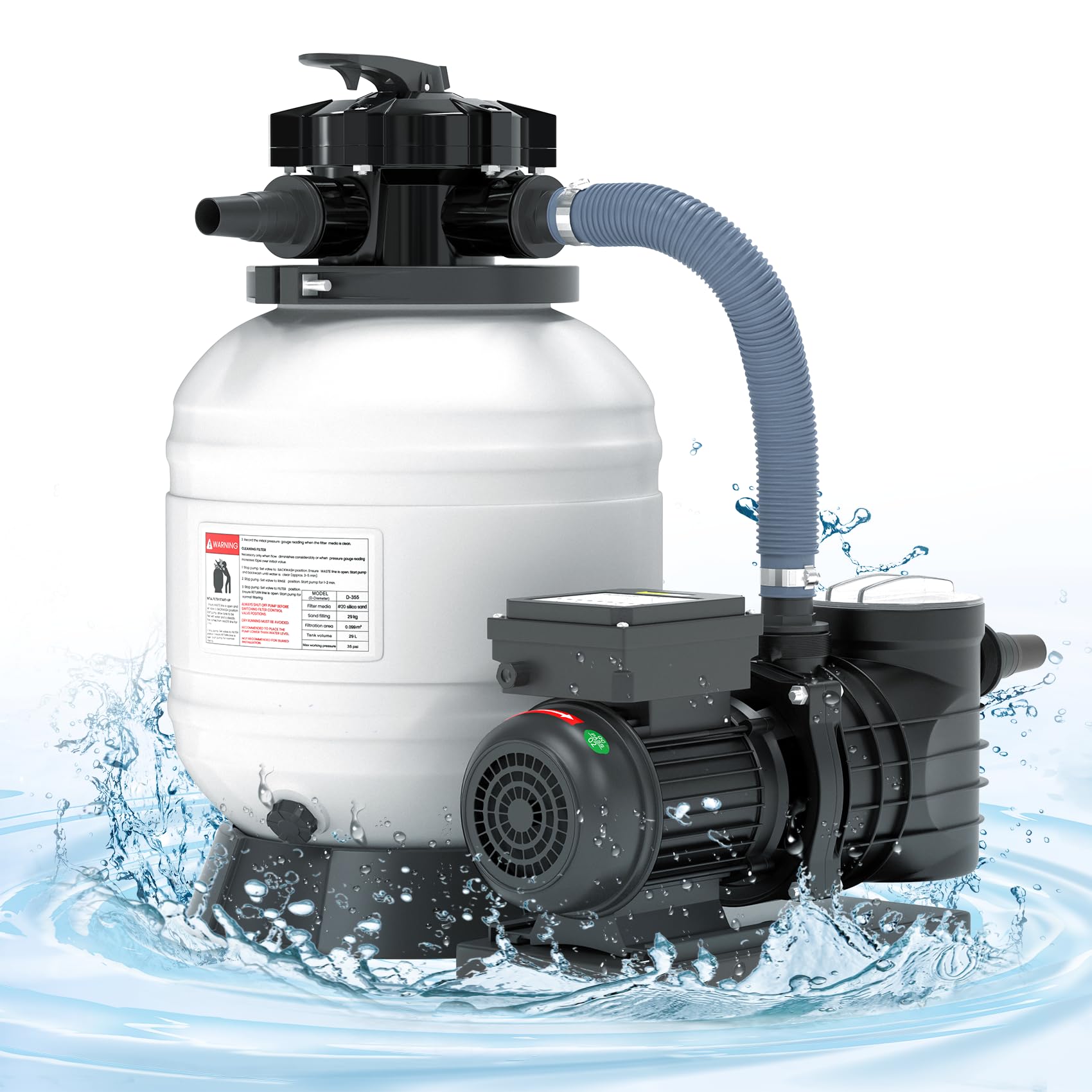 **14in Sand Filter Pump for Above Ground Pool - 3/4HP, 3460GPH, 6-Way Multi-Port Valve, Timer - Ideal for Pools Up to 16,868 Gallons - Perfect for Backwashing, Filtration & Pool Maintenance**