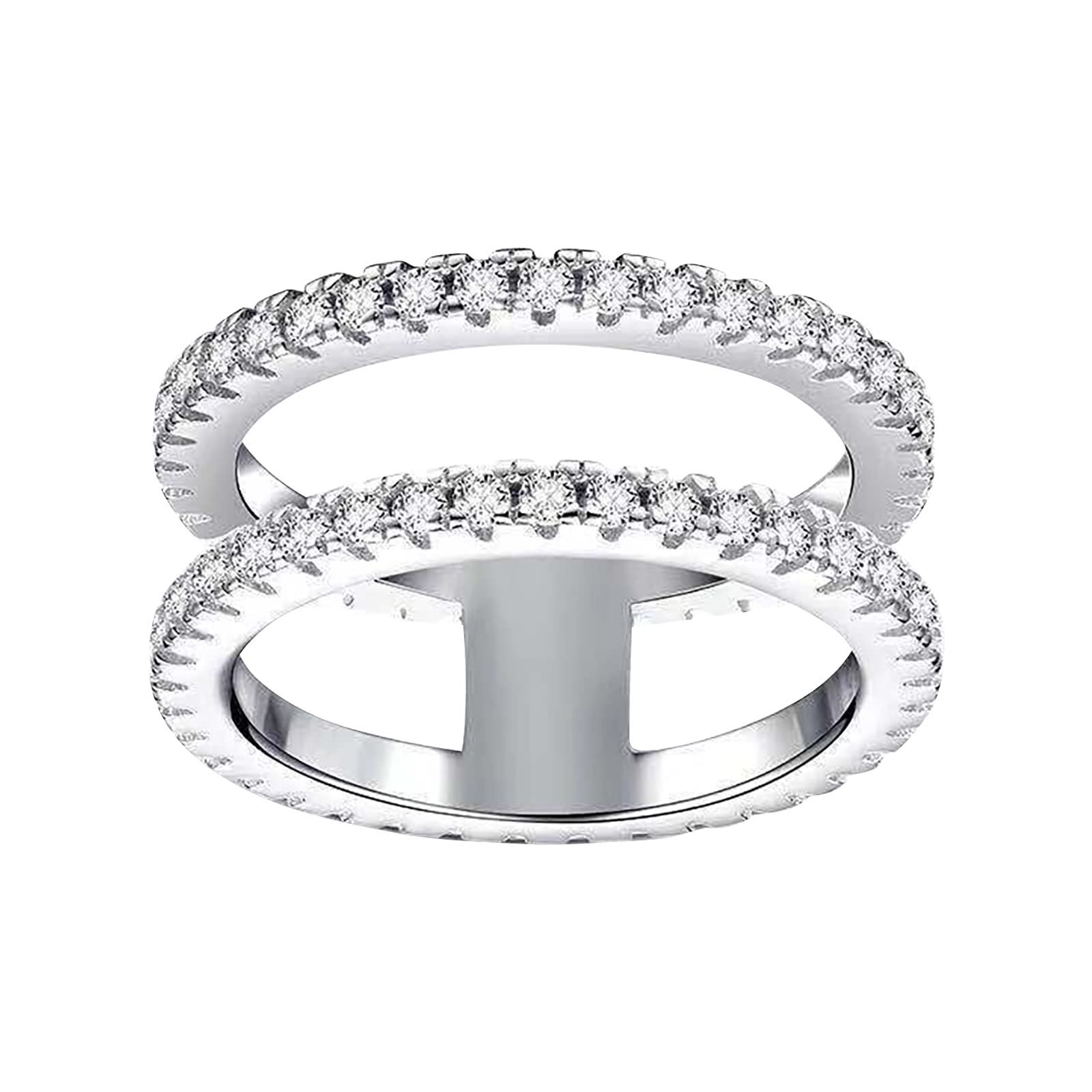 Apfopard Two Layer Micro Pave Diamond Ring - Elegant & Simple Fashion Jewelry for Women - Sterling Silver Size 6 - Perfect for Weddings, Anniversaries & Everyday Wear