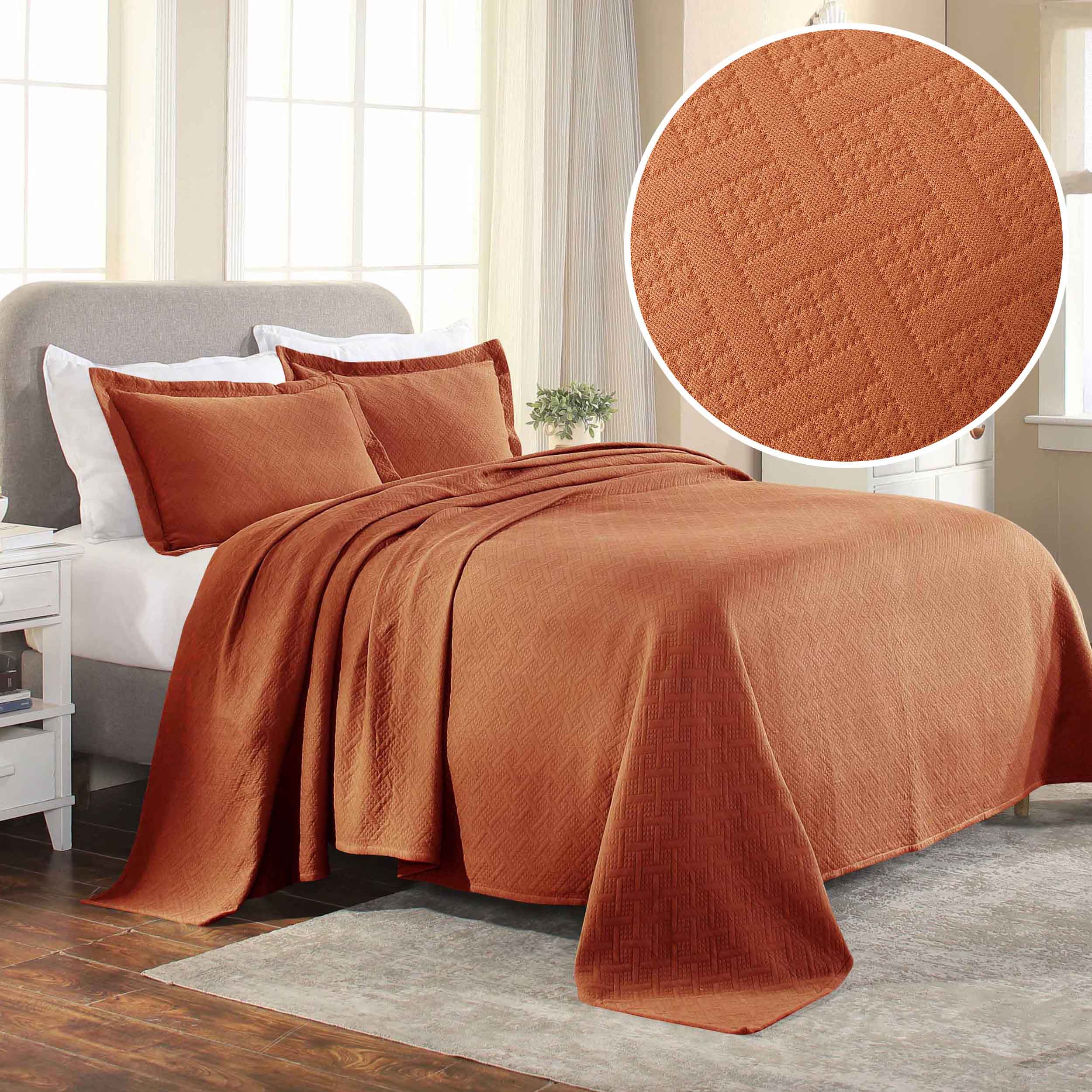 Basket Weave Matelasse Cotton Bedspread Set - Queen Size Luxury Bedding for Master Bedroom - Perfect for Home Decor, Guest Room & Hotel Style Makeover