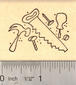 Professional Construction Tools Rubber Stamp Set - Hammer, Saw, Screwdriver & Nails - Perfect for DIY Projects, Home Improvement & Construction Documentation