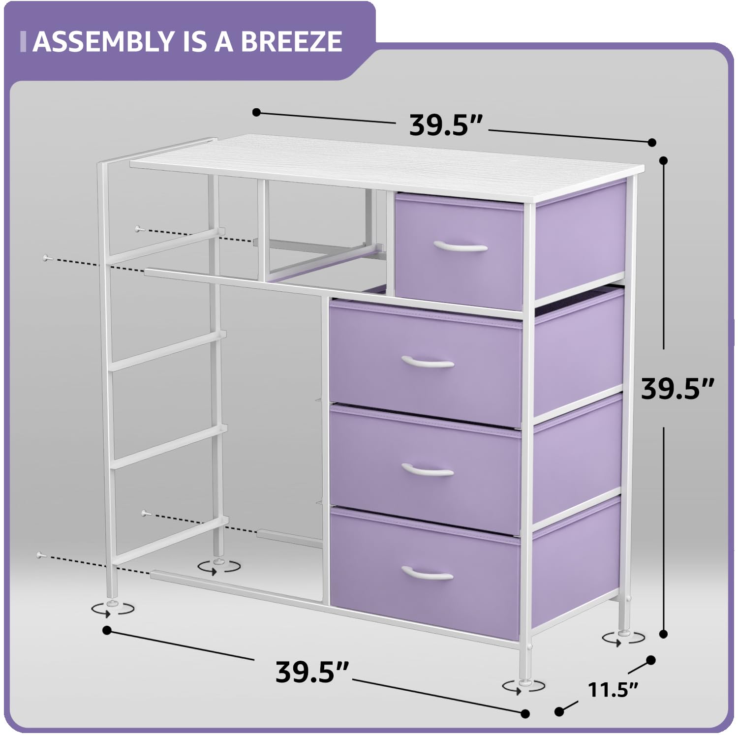 Sorbus 9-Drawer Kids Dresser with Steel Frame & Wood Top - Purple Fabric Storage Chest for Bedroom, Closet, Office Organization - Perfect for Kids' Room, Nursery, and Dormitory Storage Solutions