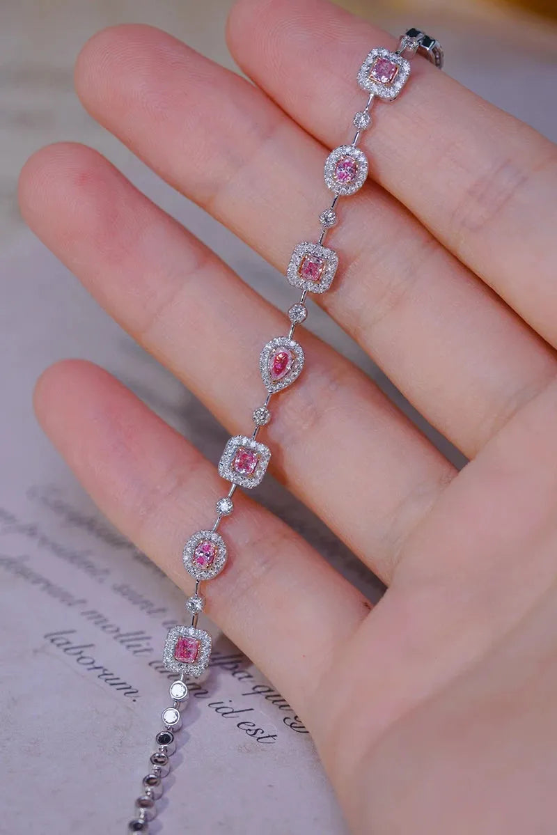 18K White Gold Bracelet for Women with Real Pink Diamonds | Elegant Engagement & Party Jewelry | Perfect for Weddings, Anniversaries, and Special Occasions