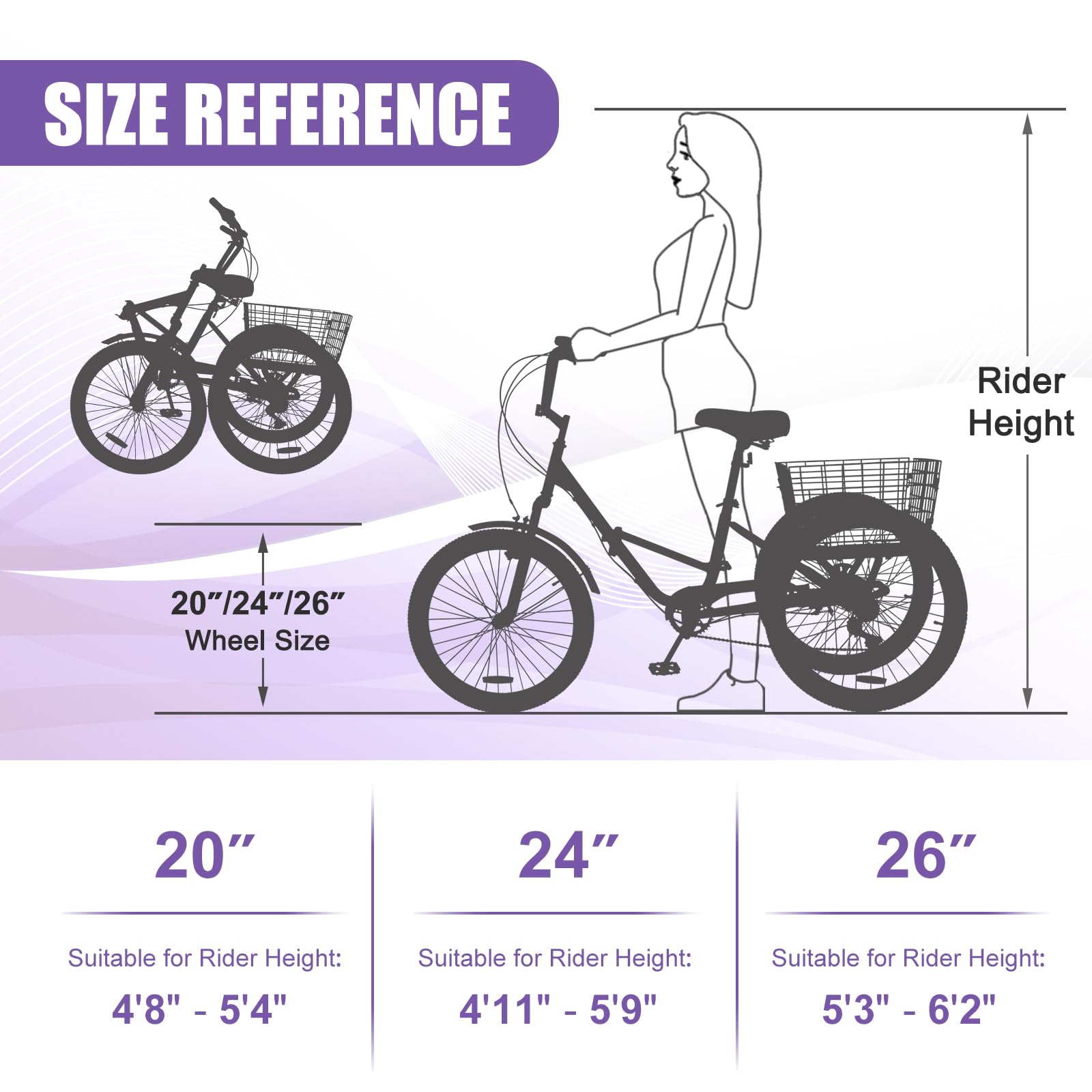 DoCred 7-Speed Folding Adult Tricycle - 20/24/26 Inch 3-Wheel Cruiser Bike with Cargo Basket - Foldable Three-Wheel Bike for Men, Women & Seniors - Perfect for Exercise, Shopping & Outdoor Recreation