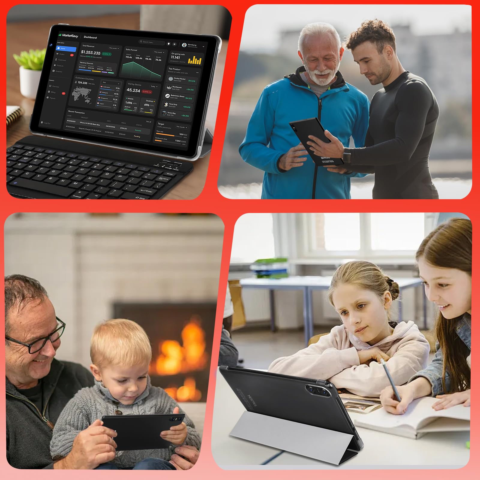 SKYEGG Android 14 Tablet 10.1 Inch - 20GB RAM 128GB ROM (1TB Expandable) Octa-Core Processor, Dual Camera, WiFi 6, GPS, Bluetooth 5.0, 6000mAh Battery with Keyboard & Mouse - Black | Perfect for Work, Study, Streaming & Gaming