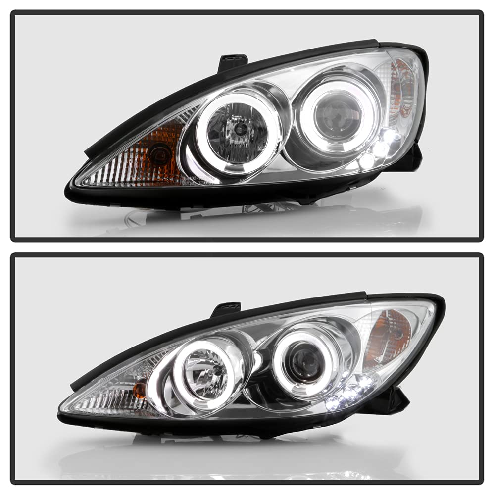 ACANII LED Dual Halo Projector Headlights for 2002-2006 Toyota Camry - Chrome Housing Headlamps Pair (Driver & Passenger Side) | Upgrade Your Night Driving Safety & Style