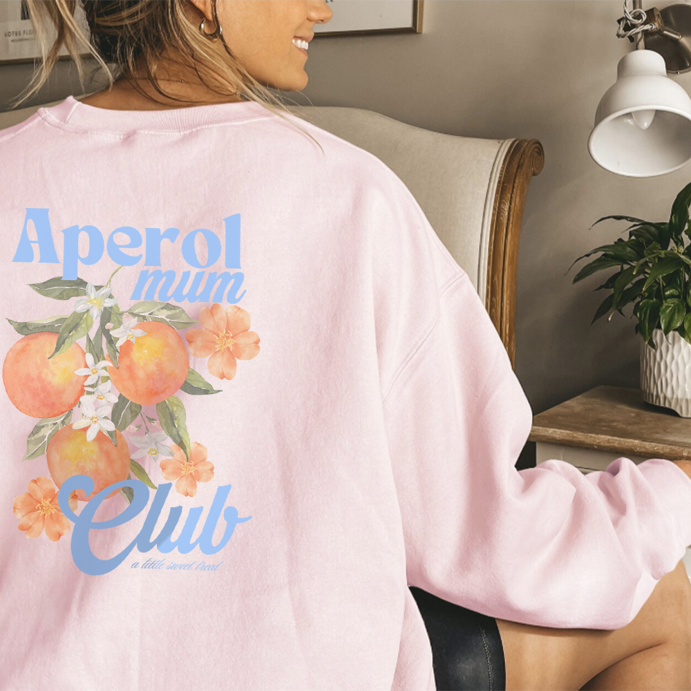Aperol Mum Club Women's Graphic Sweatshirt | Trendy Casual Pullover | Perfect for Brunch, Girls' Night Out & Relaxing at Home