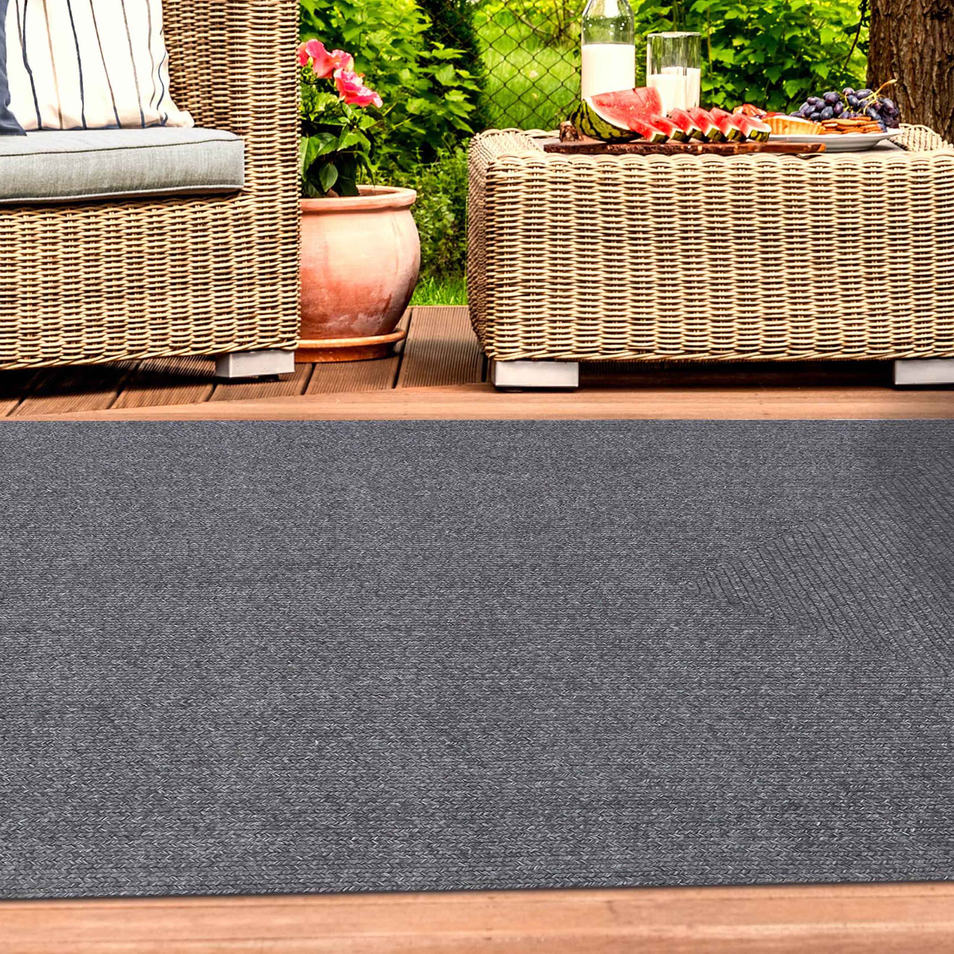 Bohemian Rectangle Braided Area Rug - Non-Slip Indoor Outdoor Rug for Living Room, Bedroom, Patio - Soft Woven Jute Natural Fiber Floor Mat for Home Decor