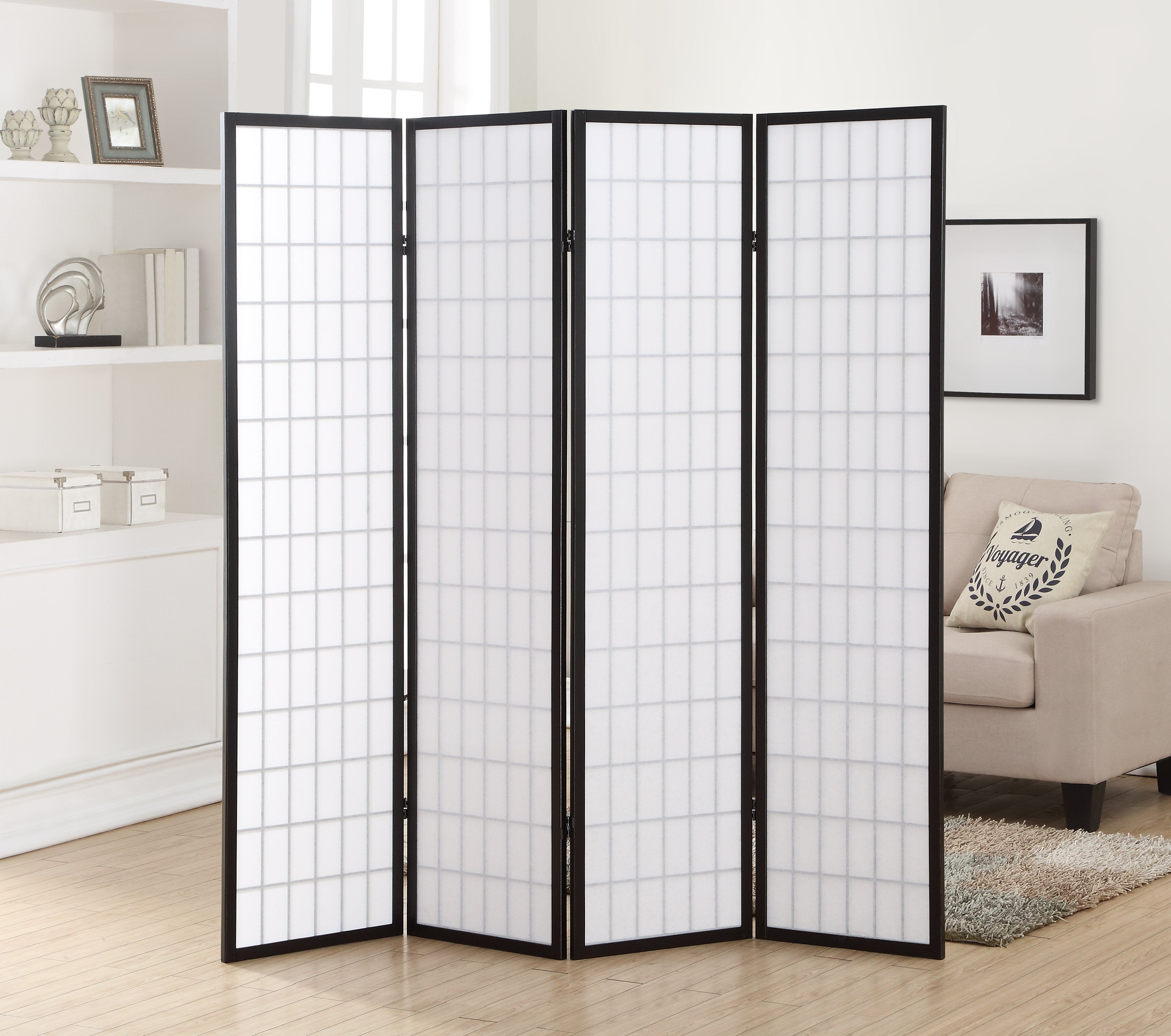 Roundhill Furniture 4-Panel Oriental Shoji Screen Room Divider - Handcrafted Asian Inspired Folding Partition for Home Decor, Office Space & Meditation Areas
