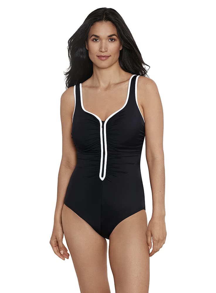 Penbrooke ShapeSolver Sport Women's One Piece Swimsuit - Soft Cup, Shirred Design, Color Coated Zip Front | Perfect for Swimming, Beach Vacations & Water Sports