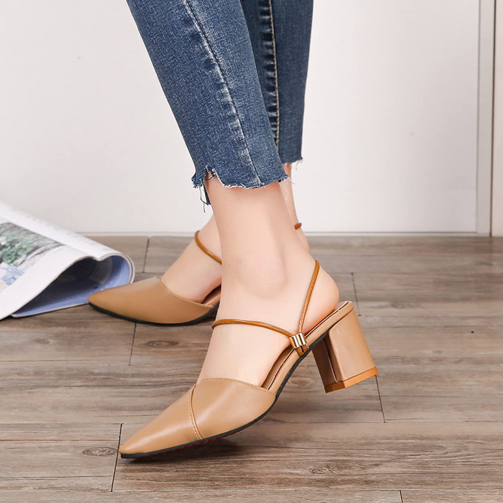 Women's Block Heel Mule Shoes - Comfortable Closed Pointy Toe Slip-On Dress Shoes | Backless Slippers for Office, Party & Casual Wear