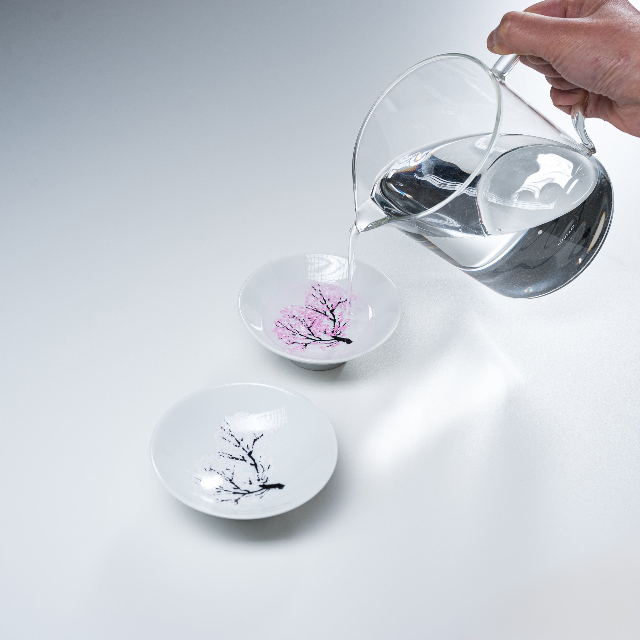 Chill & Bloom Sakura Pair Sake Cup Set - Japanese Cherry Blossom Design Chilled Sake Cups for Cold Sake - Perfect for Japanese Dining, Gift Giving & Home Bar Use
