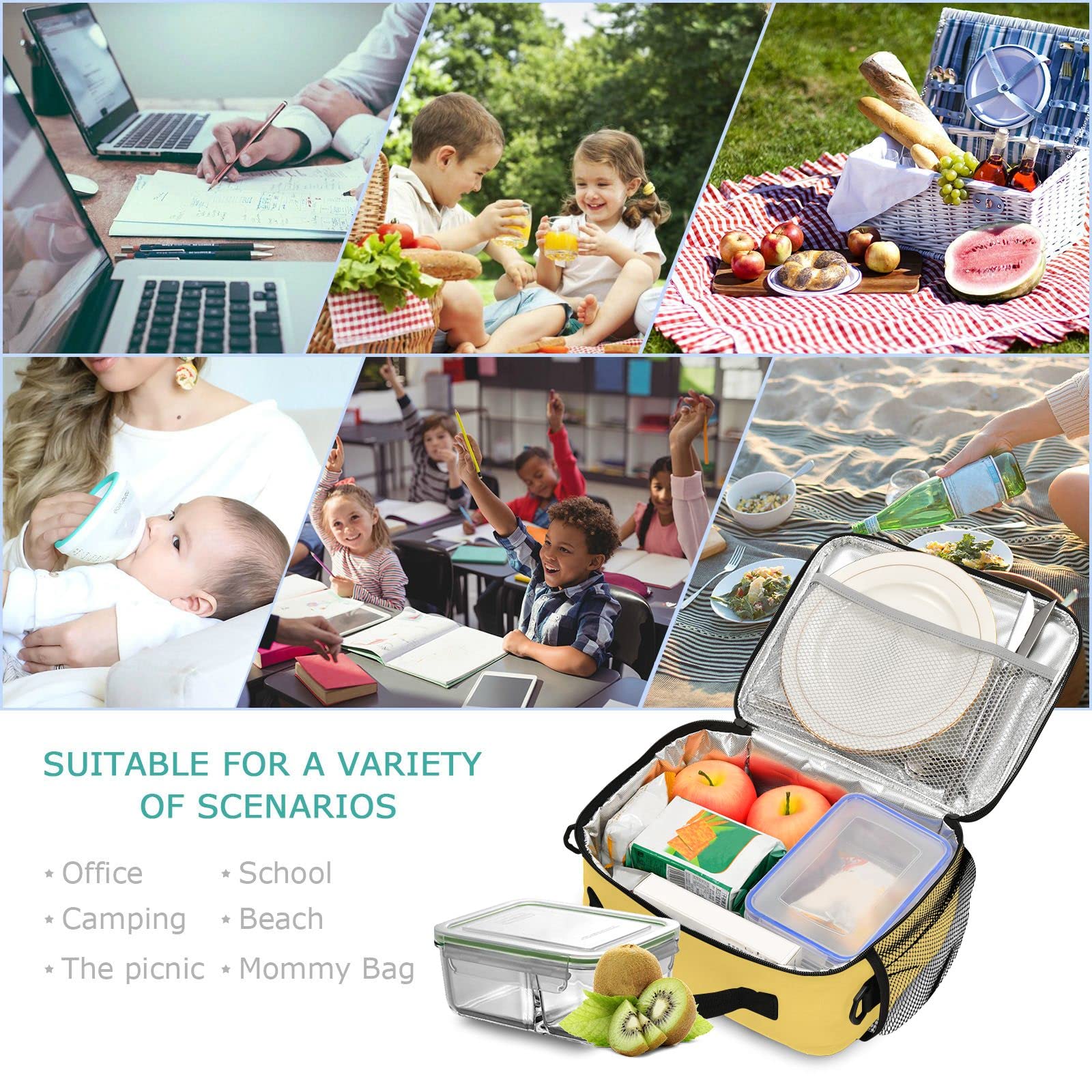 Insulated Reusable Lunch Box for Kids - Dark Yellow School Lunch Bag for Boys & Girls, Eco-Friendly Thermal Food Container for Students, Women & Men - Perfect for School, Work, Picnics & Travel