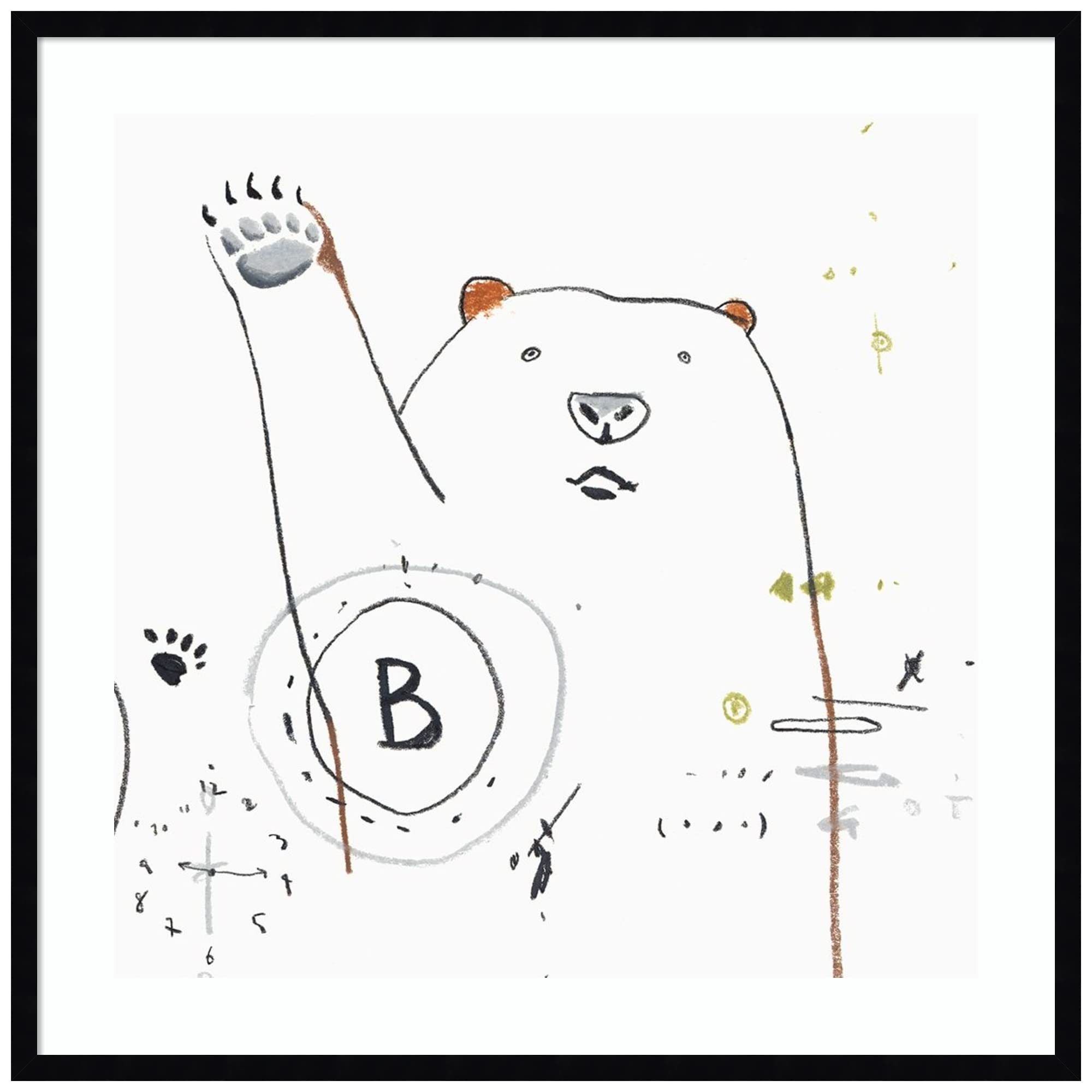 Amanti Art Framed Wall Art Print - 33x33 Wavy Bear Painting by Sozi | Animal Themed Home Decor | Whimsical Large Poster for Living Room, Bedroom, Office | Perfect for Nursery, Kids Room & Business Spaces