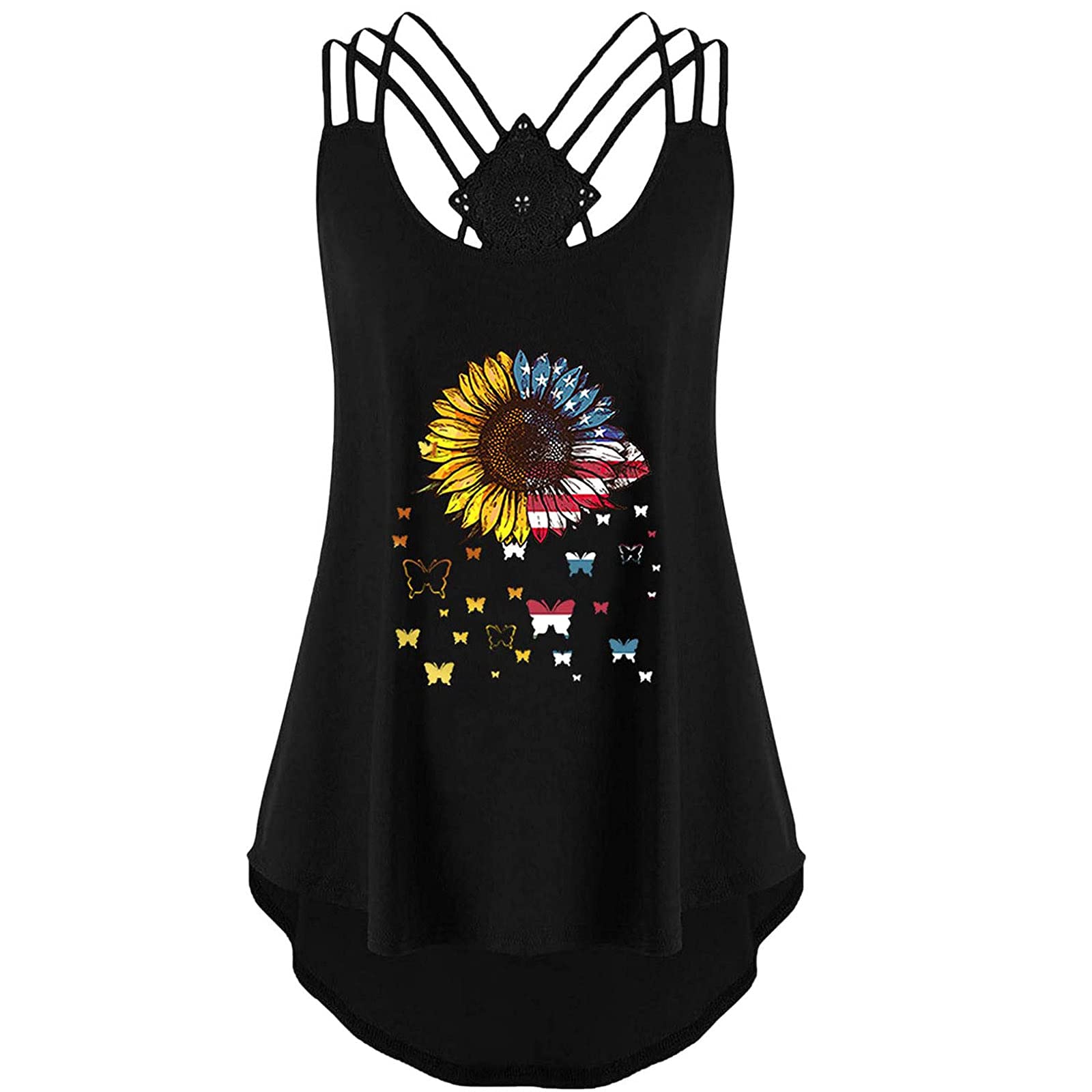 Fartey Women's Summer Tank Tops - Strappy Sleeveless Casual Shirts with Sunflower Print | Perfect for Beach, Vacation & Outdoor Activities