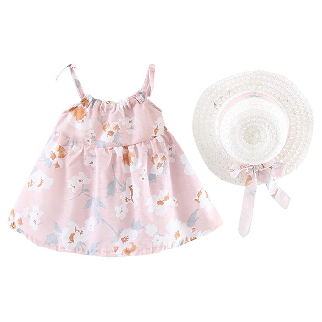 Arystk Infant Baby Girls Sleeveless Floral Print Princess Dress with Hat - Cute Summer Outfit for Photoshoot, Party & Special Occasions