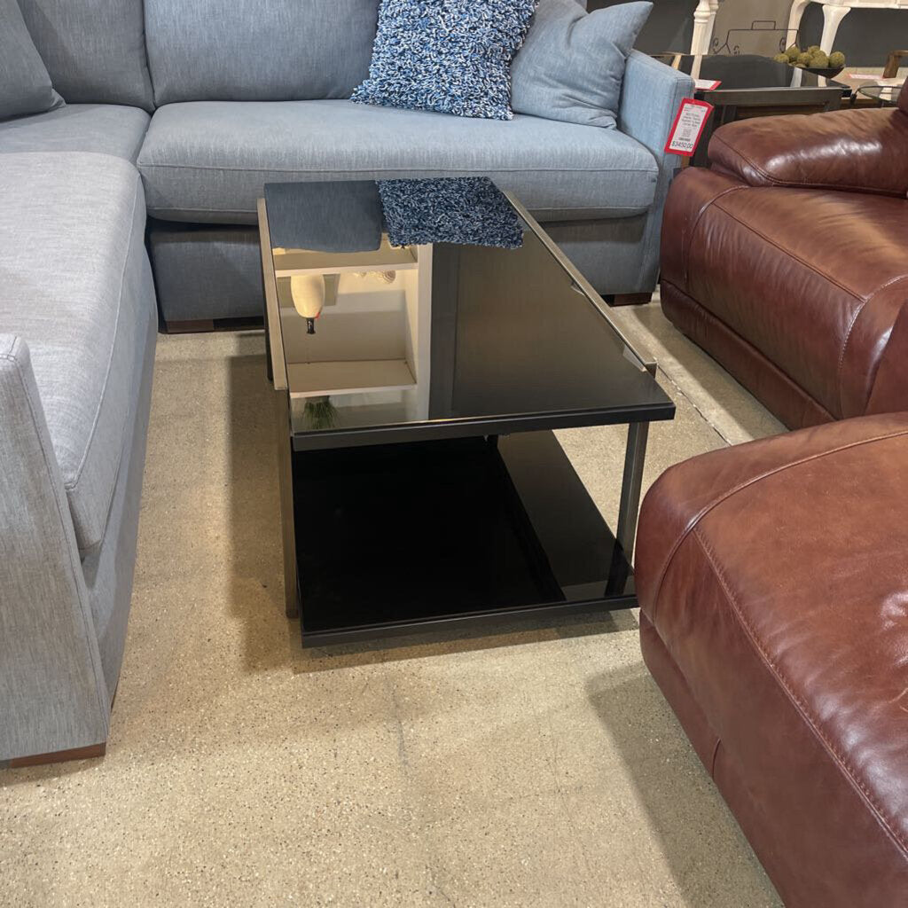 Modern Black Metal Frame Glass Coffee Table - 48