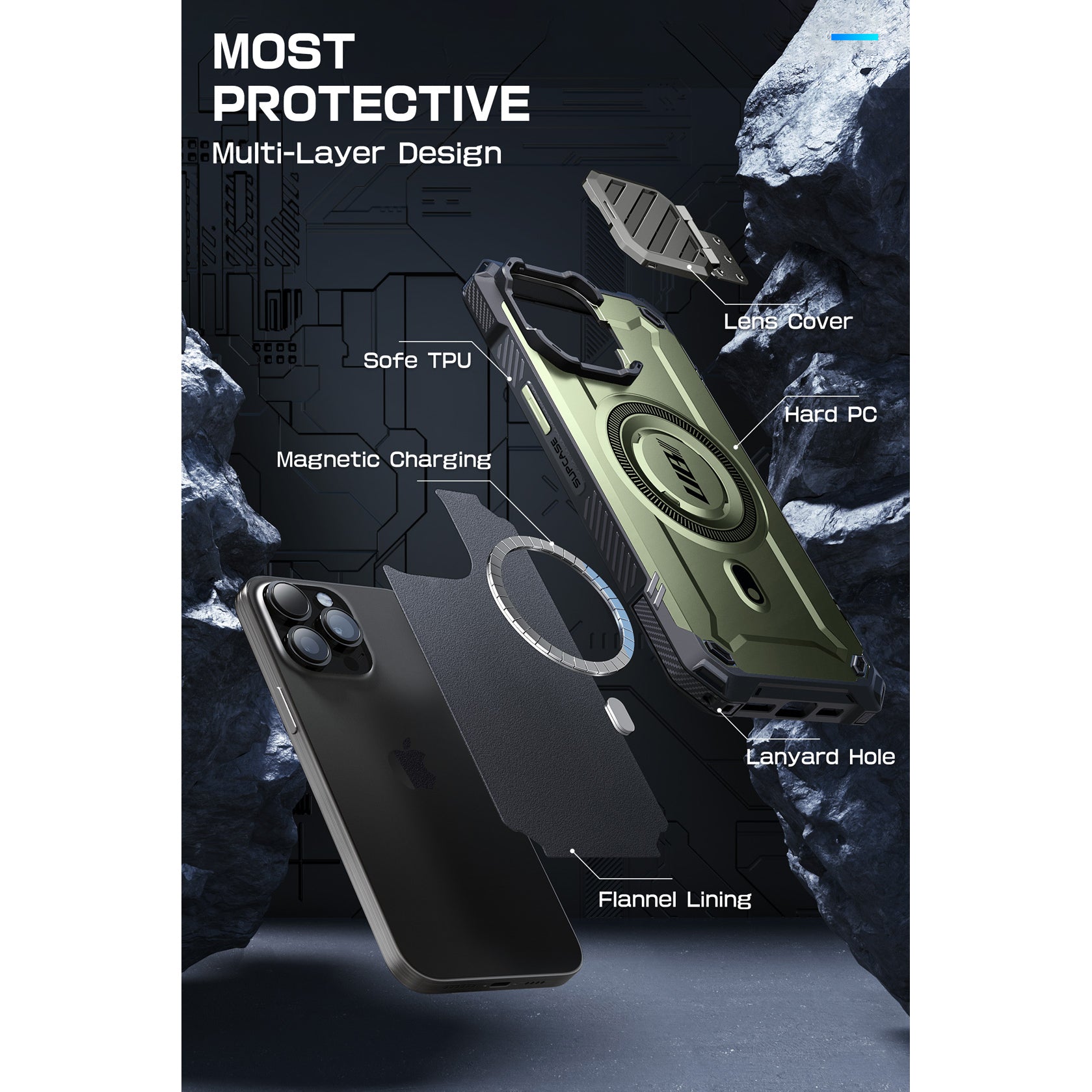 iPhone 15 Pro Max 6.7 Inch Unicorn Beetle MAG XT MagSafe Case - Dark Green Protective Cover with Military-Grade Drop Protection | Perfect for Outdoor Adventures, Daily Commute & Work