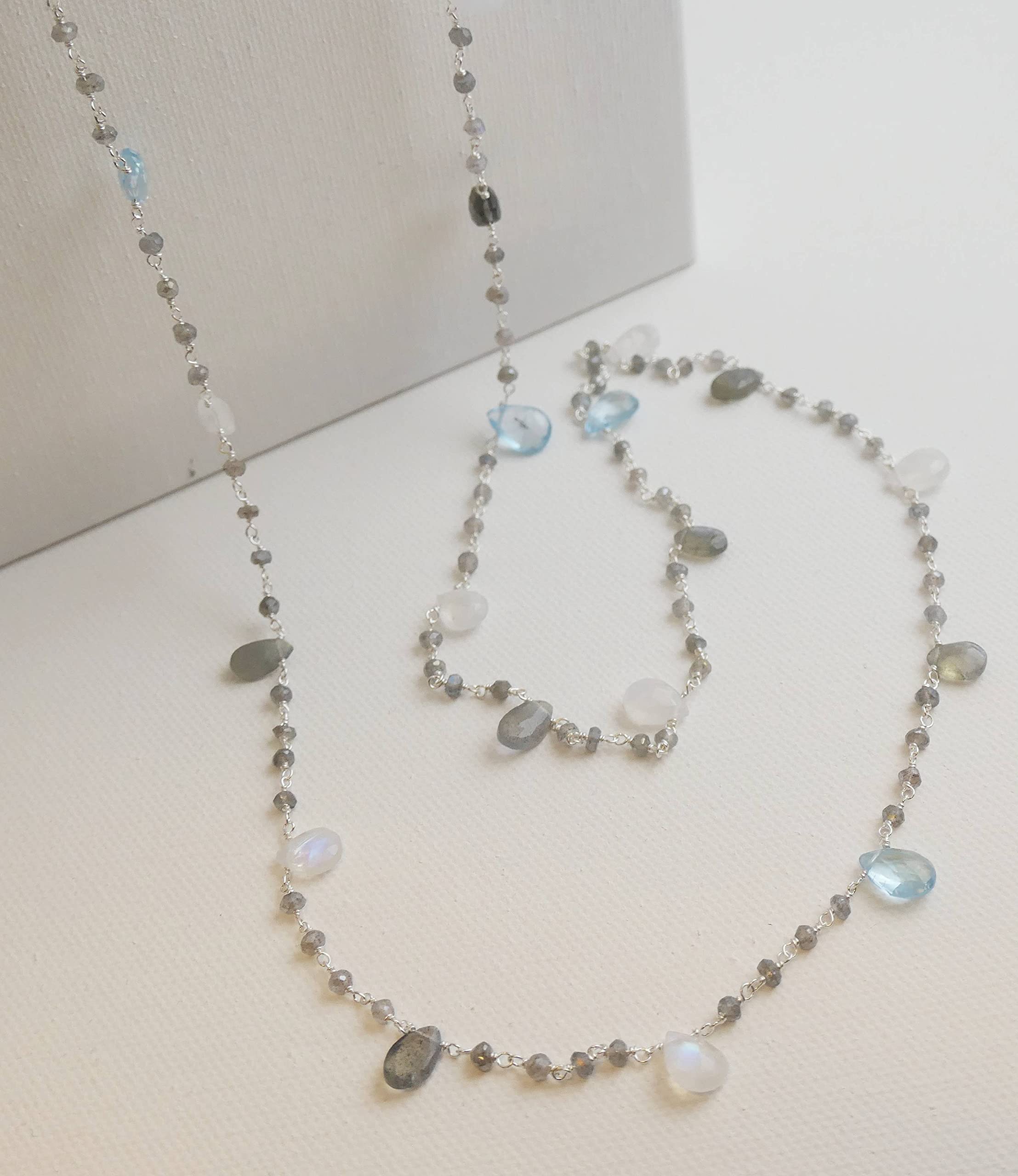 Moonstone Labradorite Blue Topaz Sterling Silver Necklace 18