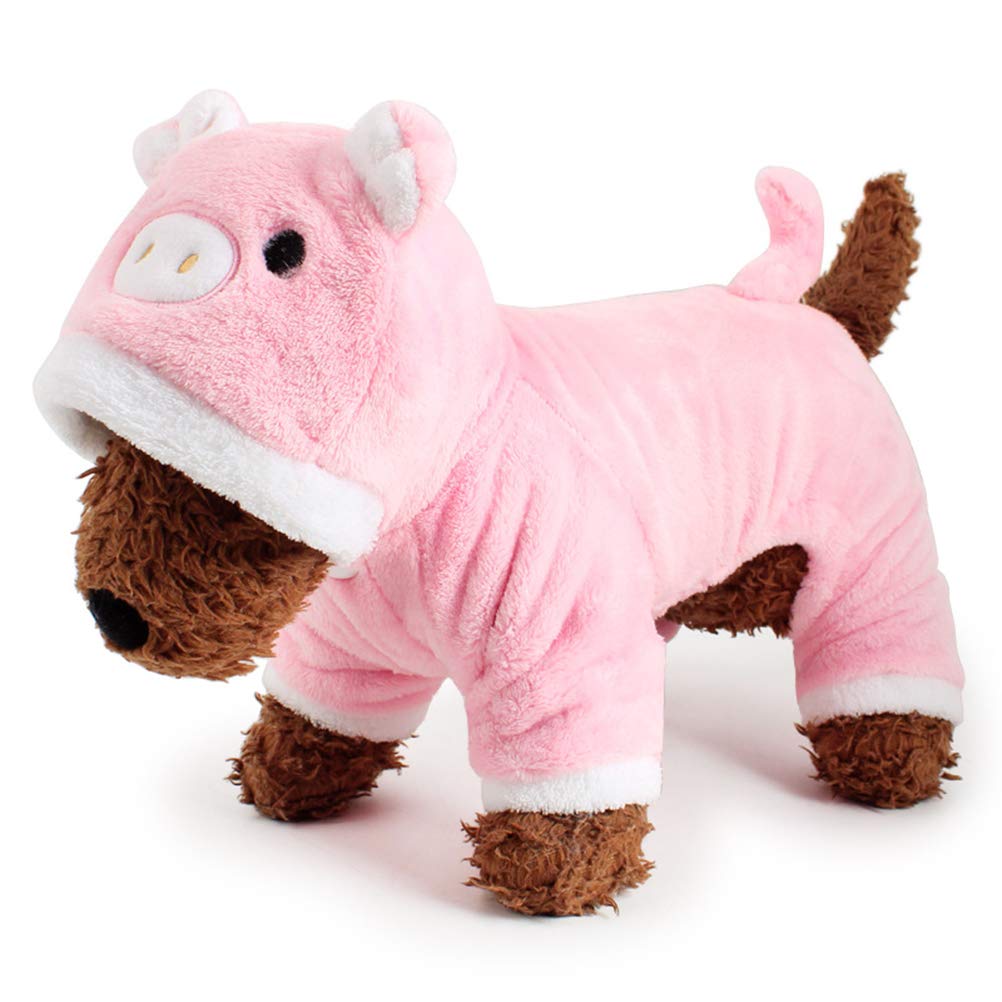 Pig Dog Costume for Small & Medium Dogs - Warm Winter Dog Pajamas & Cat Cosplay Outfit | Pet Piglet Costume for Halloween, Christmas Dress Up & Photo Shoots