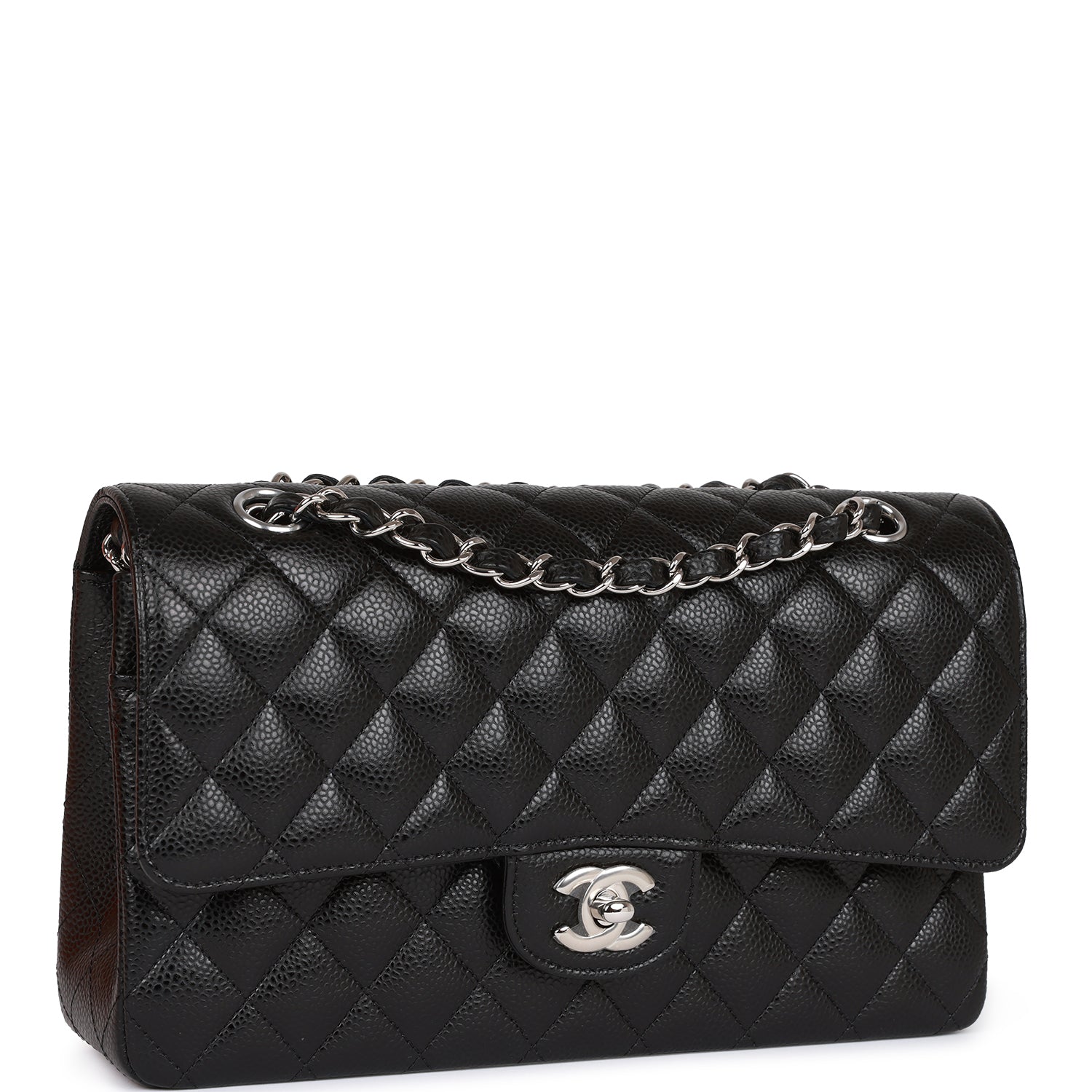 Chanel Medium Classic Double Flap Handbag - Black Caviar Leather with Silver Hardware | Luxury Designer Shoulder Bag for Women | Perfect for Evening Events, Work & Special Occasions