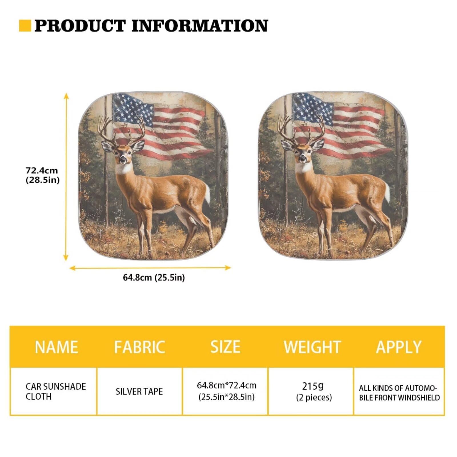 Universal Fit American Flag Deer Windshield Sun Shade - Reflective Fabric Blocks UV Rays & Keeps Car Cool - Foldable Sun Shield for Cars, Trucks & SUVs - Perfect for Summer, Road Trips & Outdoor Parking