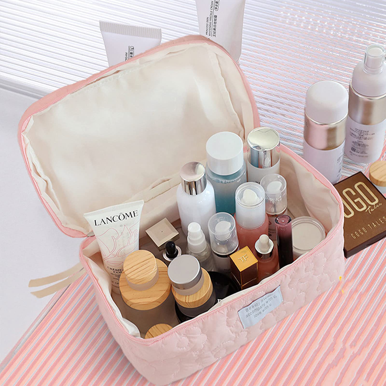 FIYUK Large Cosmetic Bag - Waterproof Makeup Storage Organizer for Travel, Gym & Daily Use | Perfect for Toiletries, Brushes & Beauty Essentials