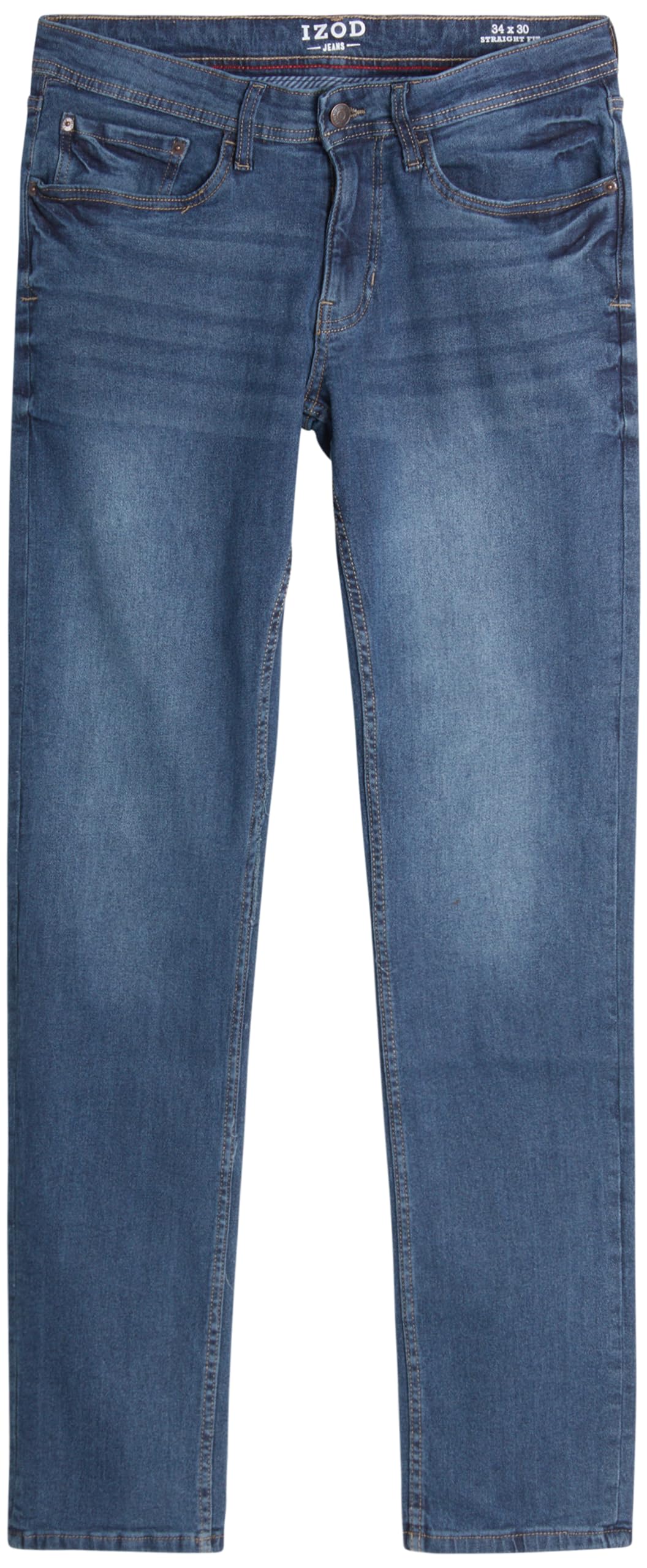 IZOD Men's Straight Leg Stretch Denim Jeans - Comfortable Pull On Casual Pants for Everyday Wear | Lightweight Fashion Jeans for Work & Weekend Outfits