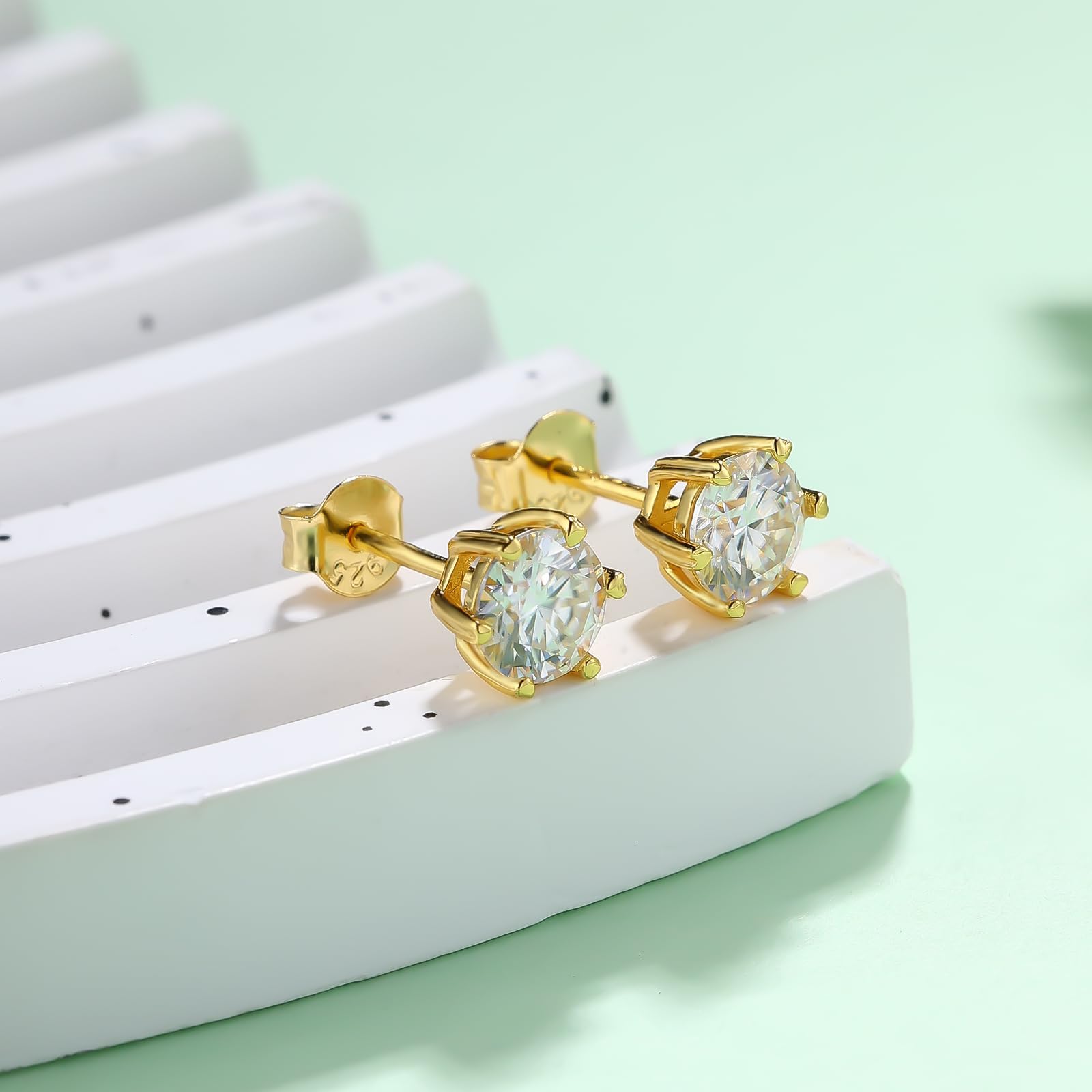 BREN Moissanite Stud Earrings for Women - 0.6ct to 4ct D Color Lab-Created Diamond Alternative, 925 Sterling Silver Handmade Solitaire Earrings | Perfect Christmas Gift, Anniversary Present & Everyday Elegance