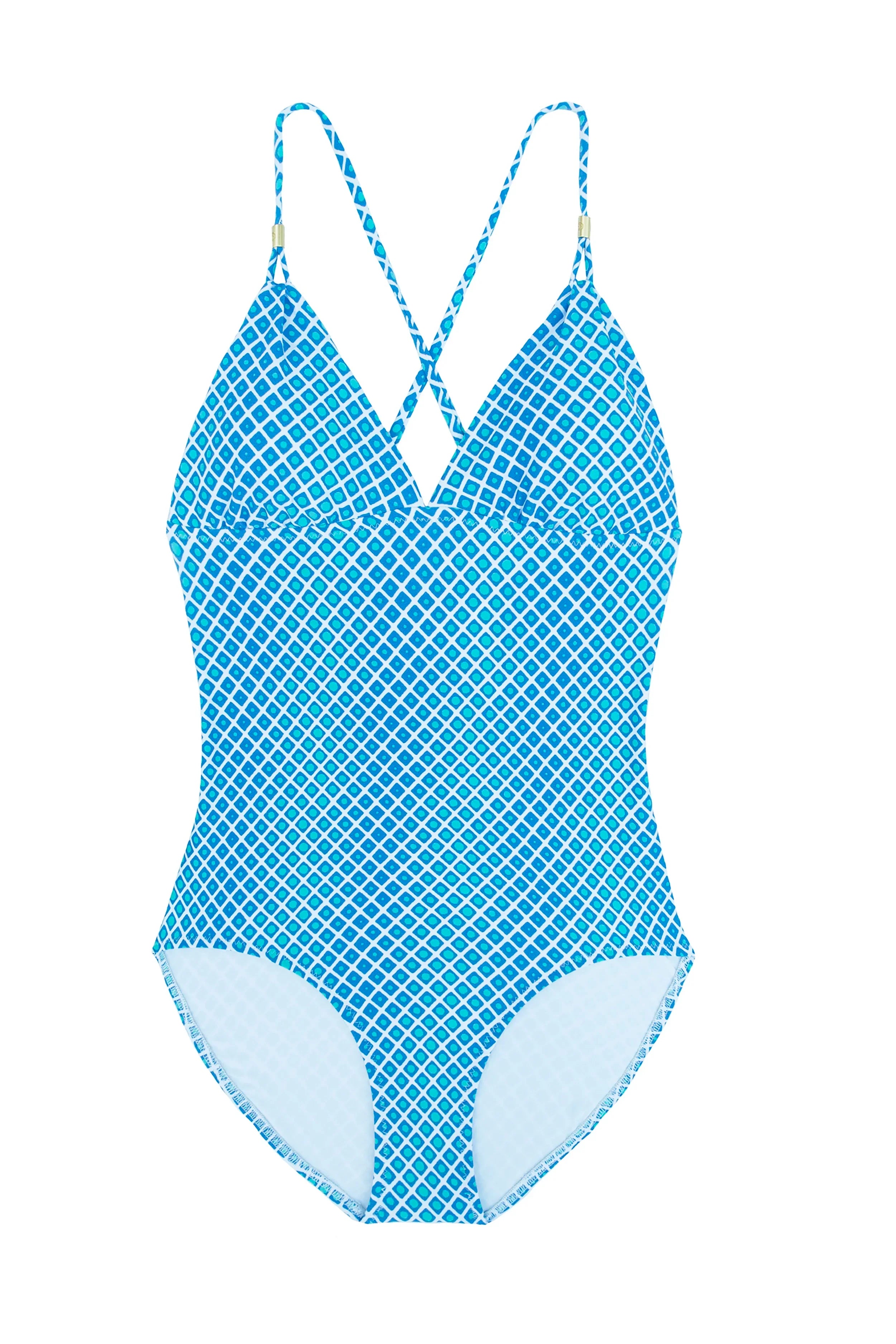 Lattice Back One Piece Swimsuit | Ombre Geometric Print Bikini - Perfect for Beach Vacations & Pool Parties