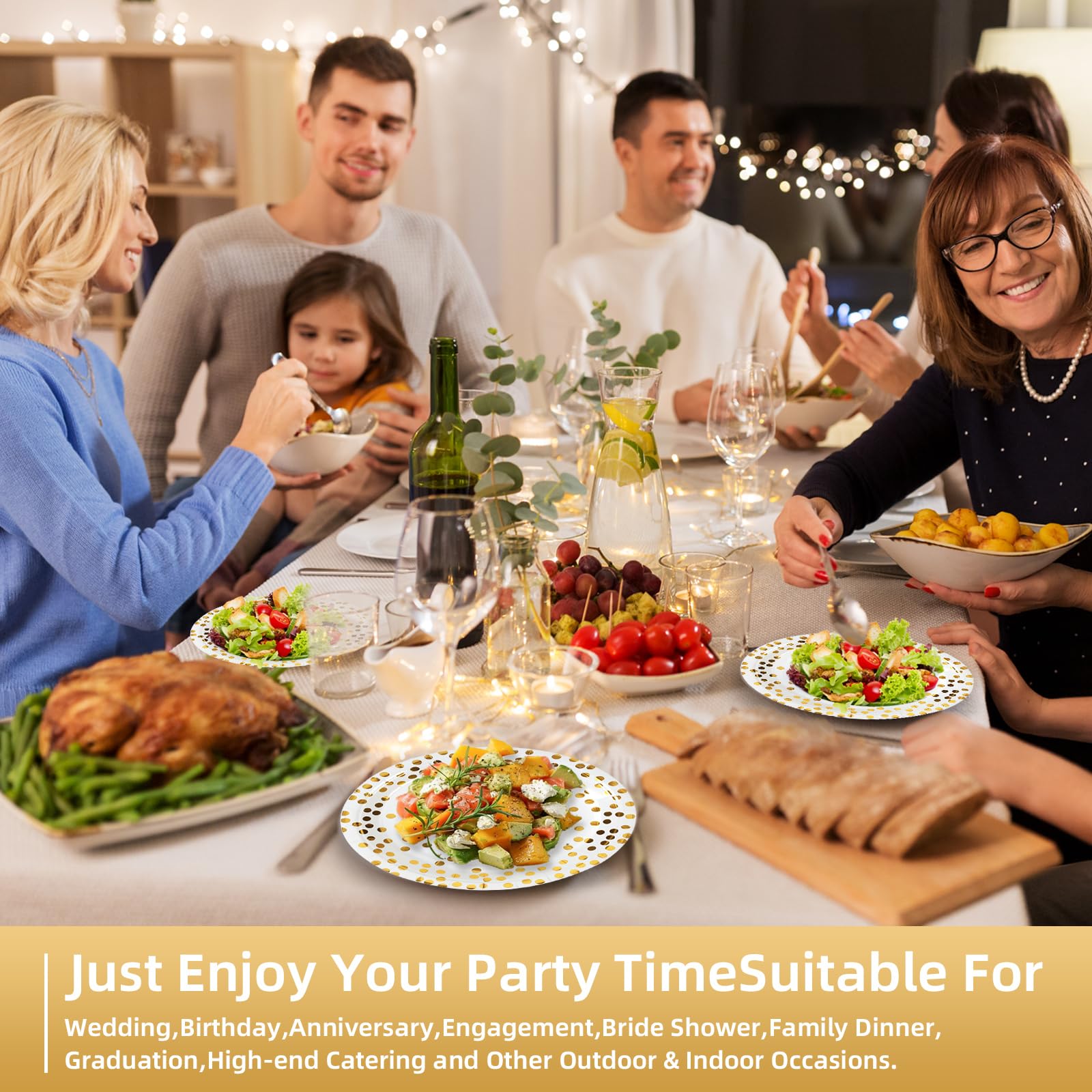 Premium White & Gold Disposable Party Tableware Set - 50 x 7