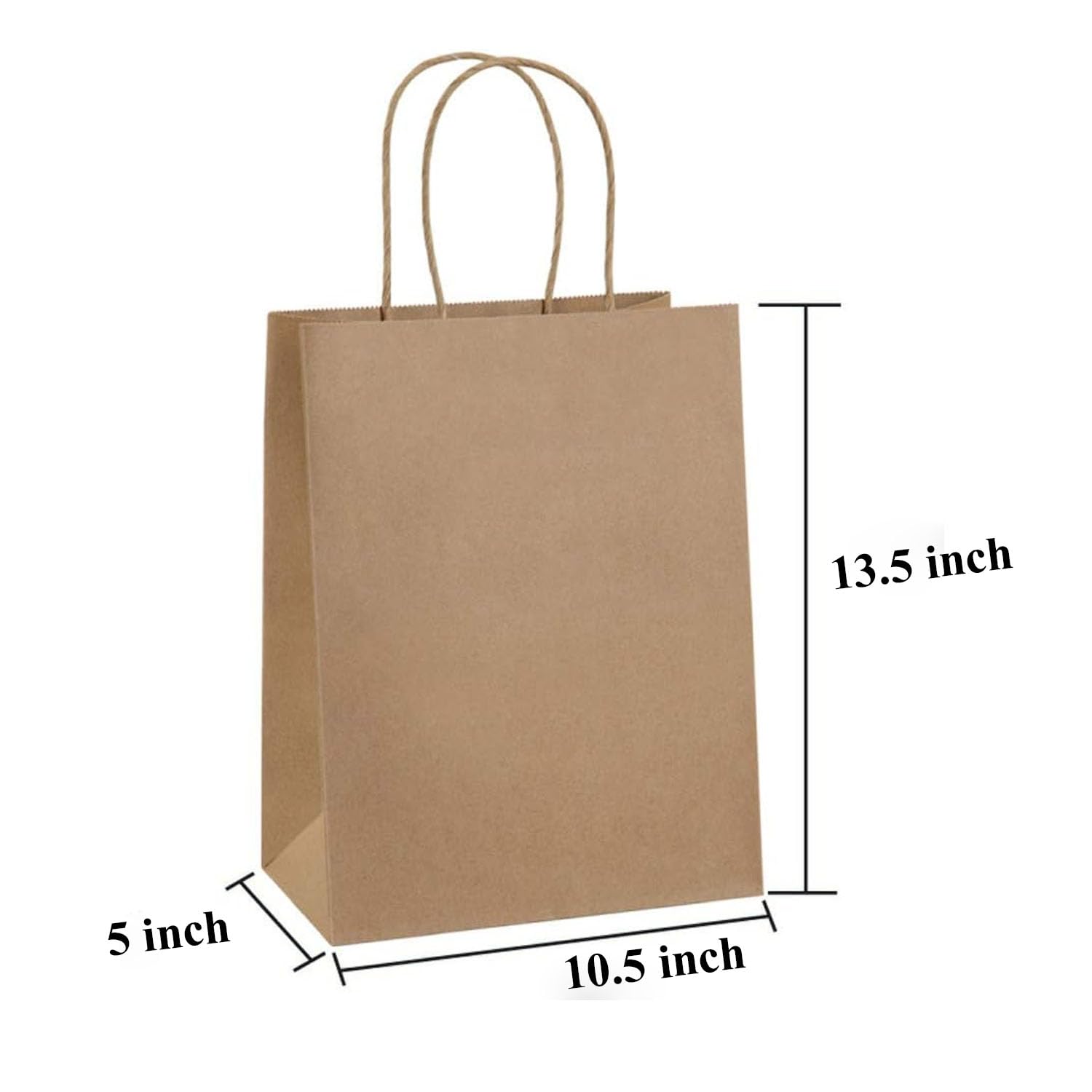 Aakriti 10.5x5x13.5 Inch Brown Kraft Paper Gift Bags with Handles - Pack of 10 Bulk Wedding Favor Bags, Party Supplies, Grocery Shopping & Retail Merchandise Bags - Perfect for Bridal Showers, Baby Showers & Corporate Events