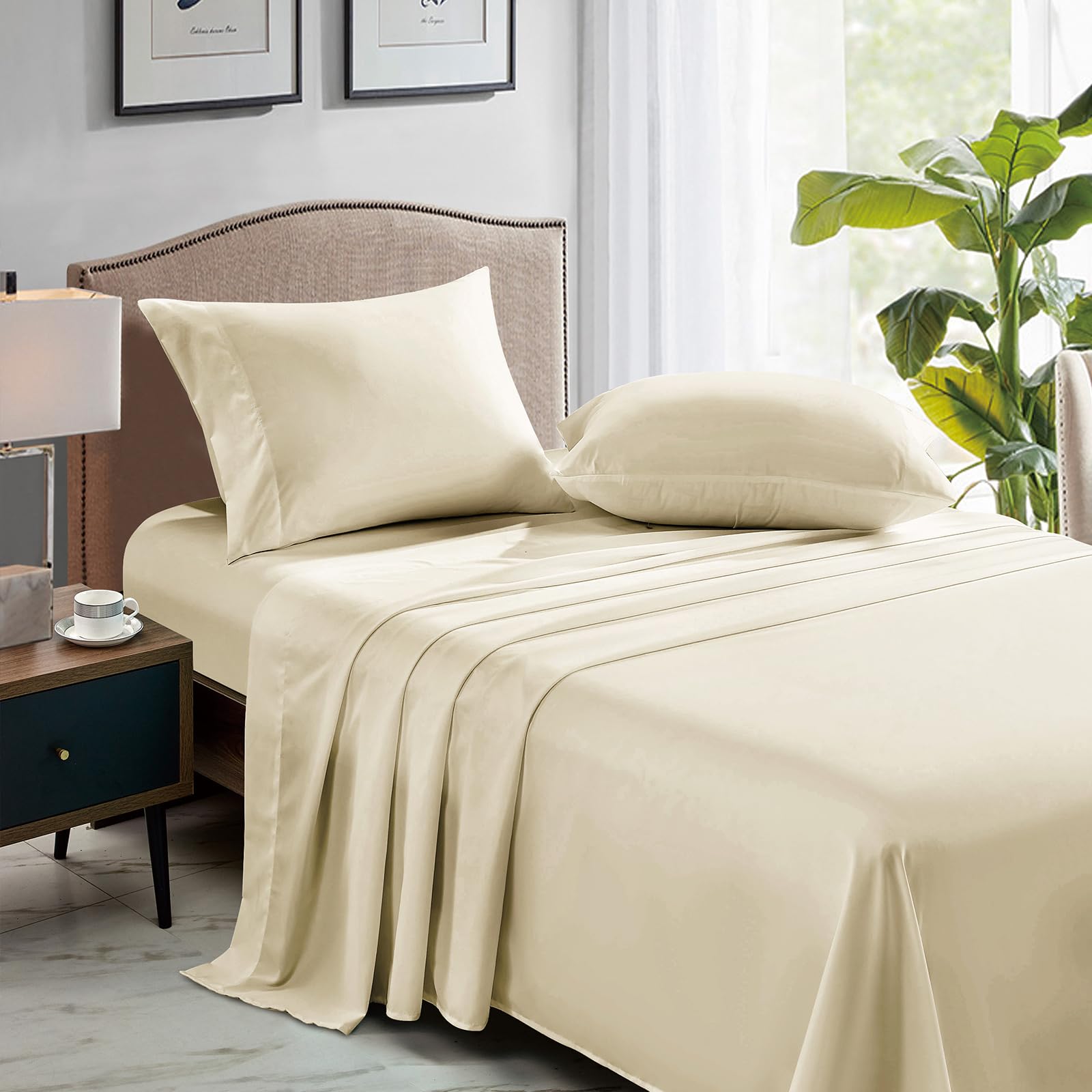 Soft Microfiber Twin Flat Sheet Set - Pack of 6 Beige Bed Sheets for Home, Hotel & Salon Use - Breathable & Wrinkle-Resistant Bedding for Comfortable Sleep